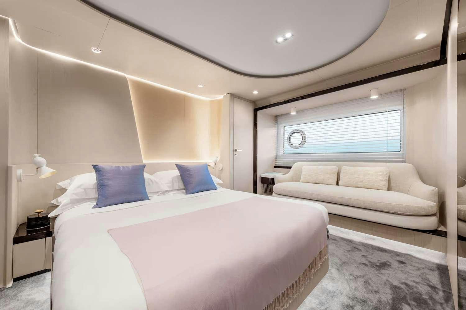 a bed in a room aboard DT78 Yacht for Charter
