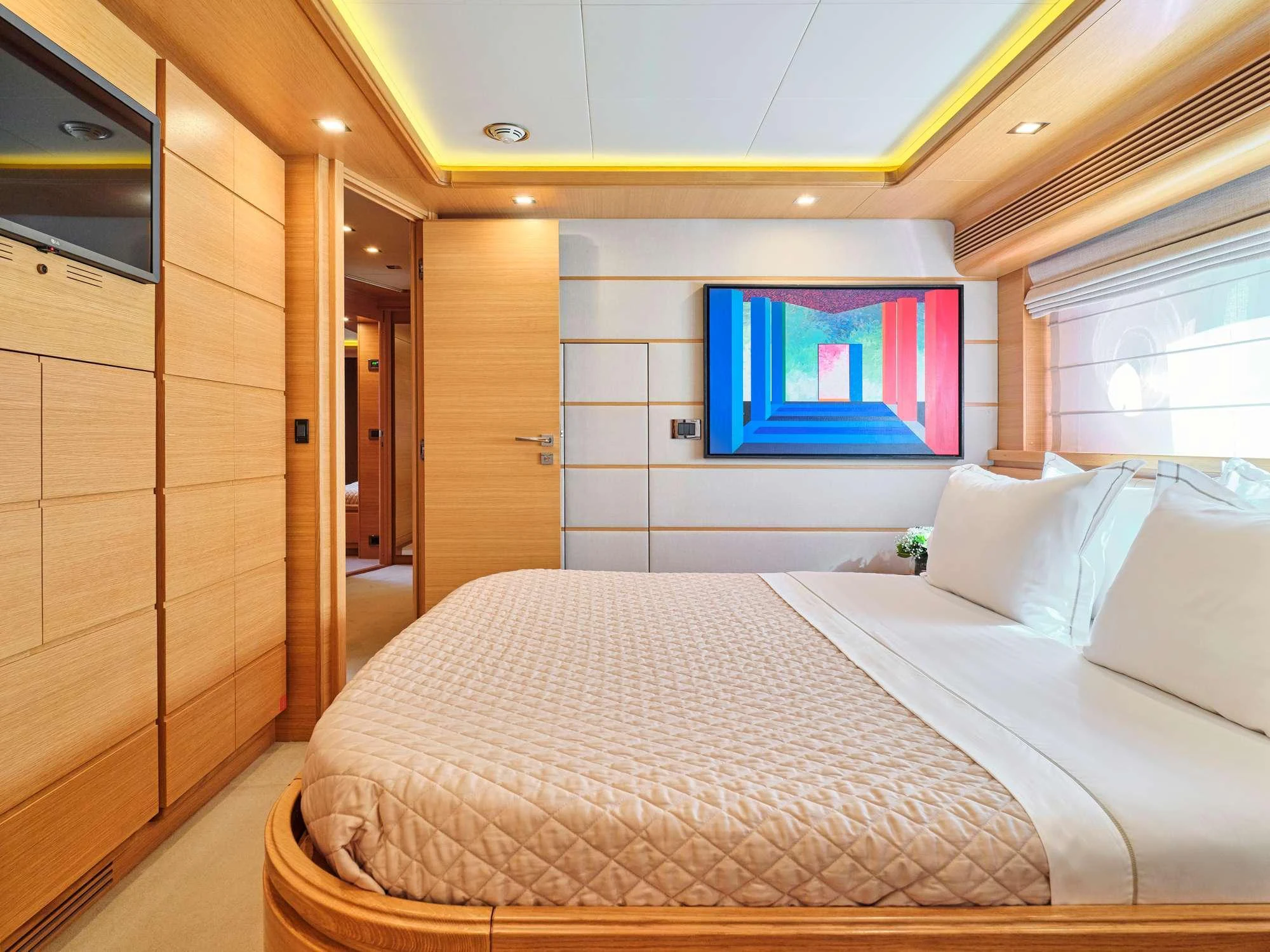 a bed in a room aboard WATCH ME Yacht for Charter