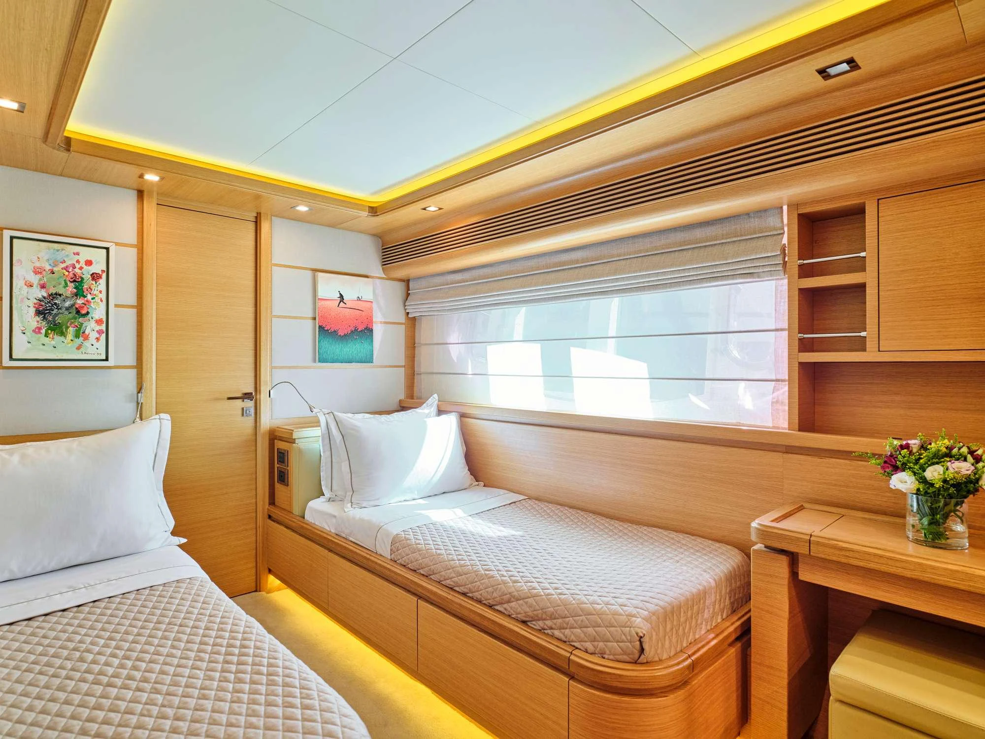 a room with two beds aboard WATCH ME Yacht for Charter