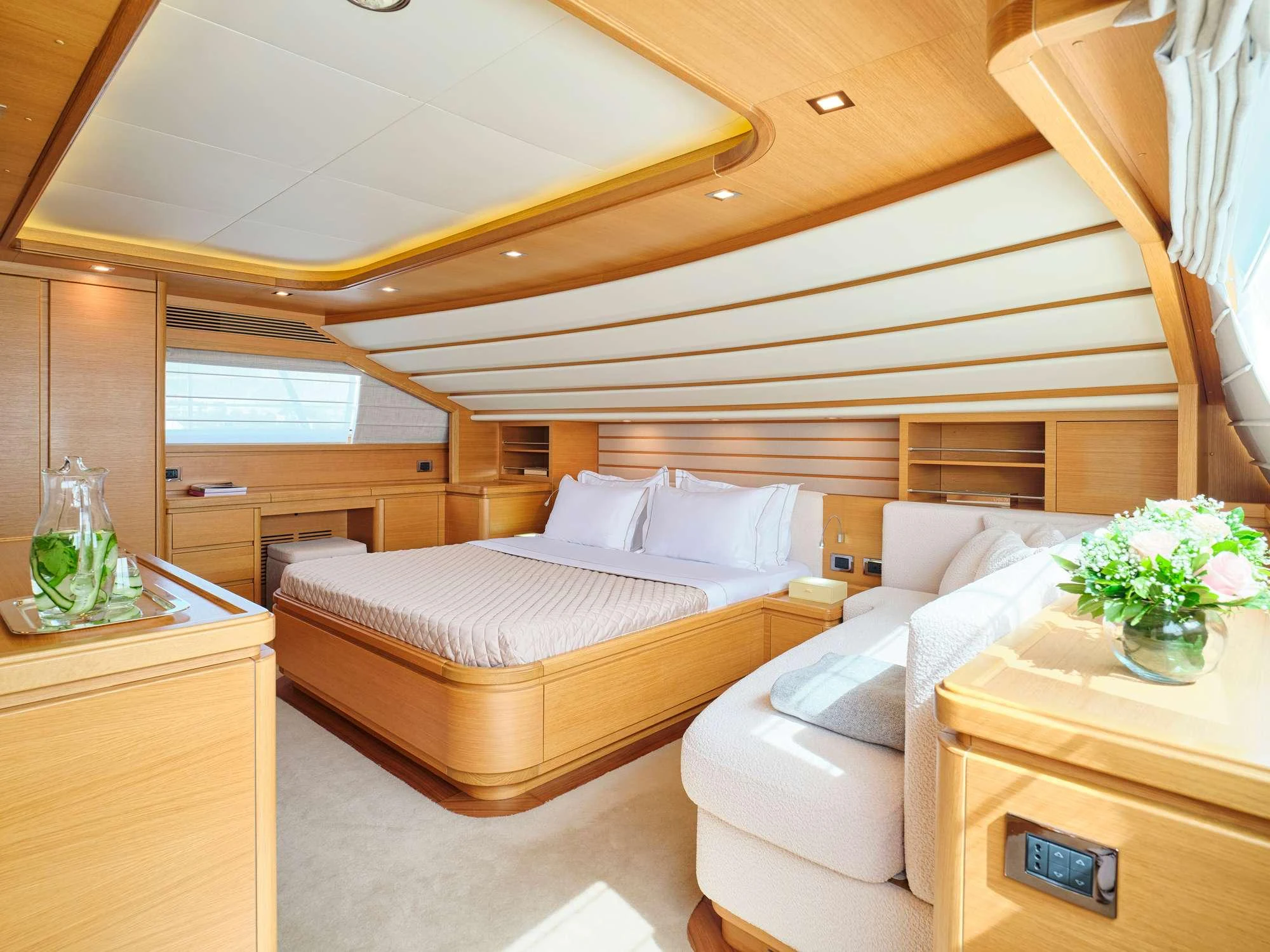 a room with a bed and a table aboard WATCH ME Yacht for Charter