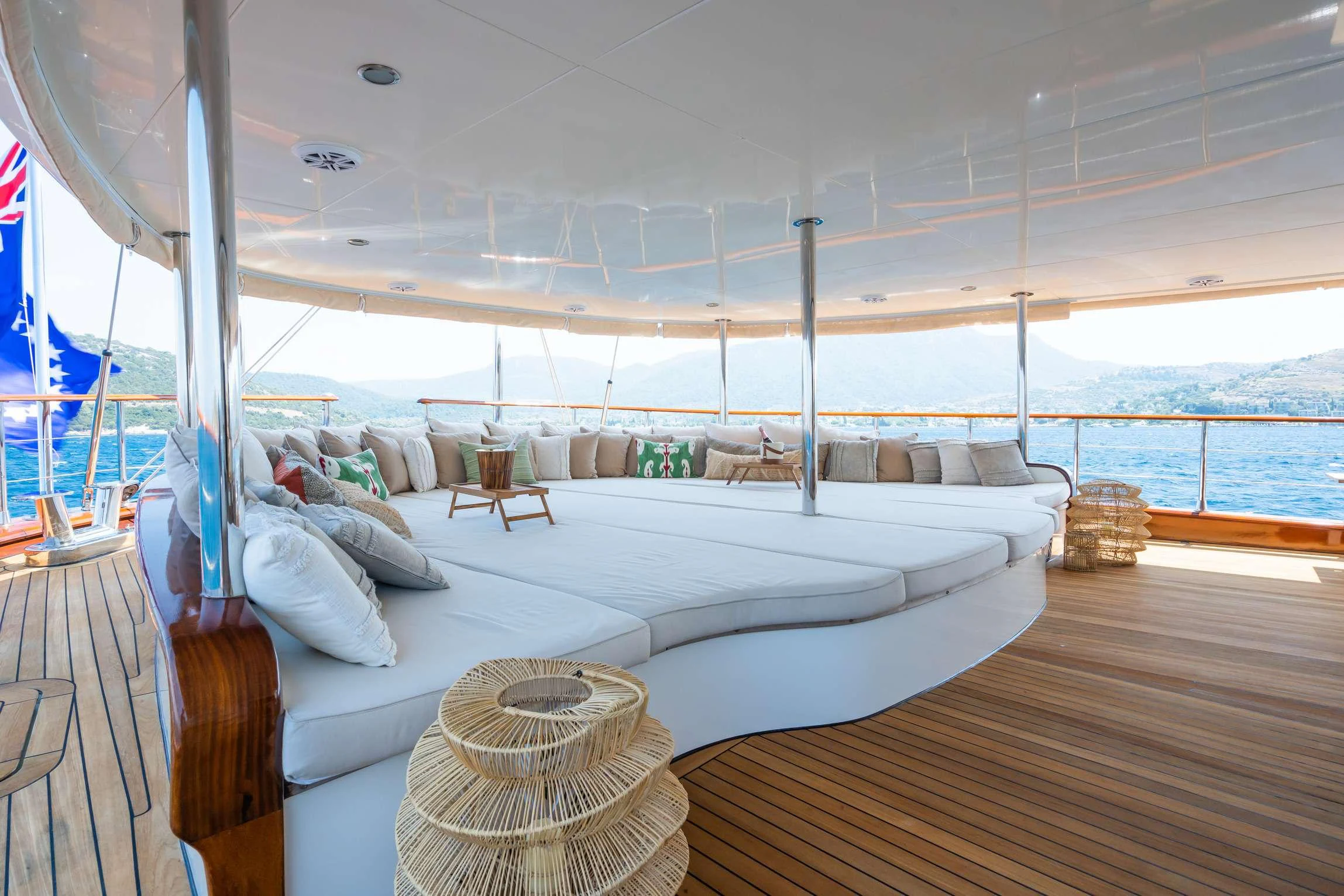 a large bed on a boat aboard YAZZ Yacht for Charter