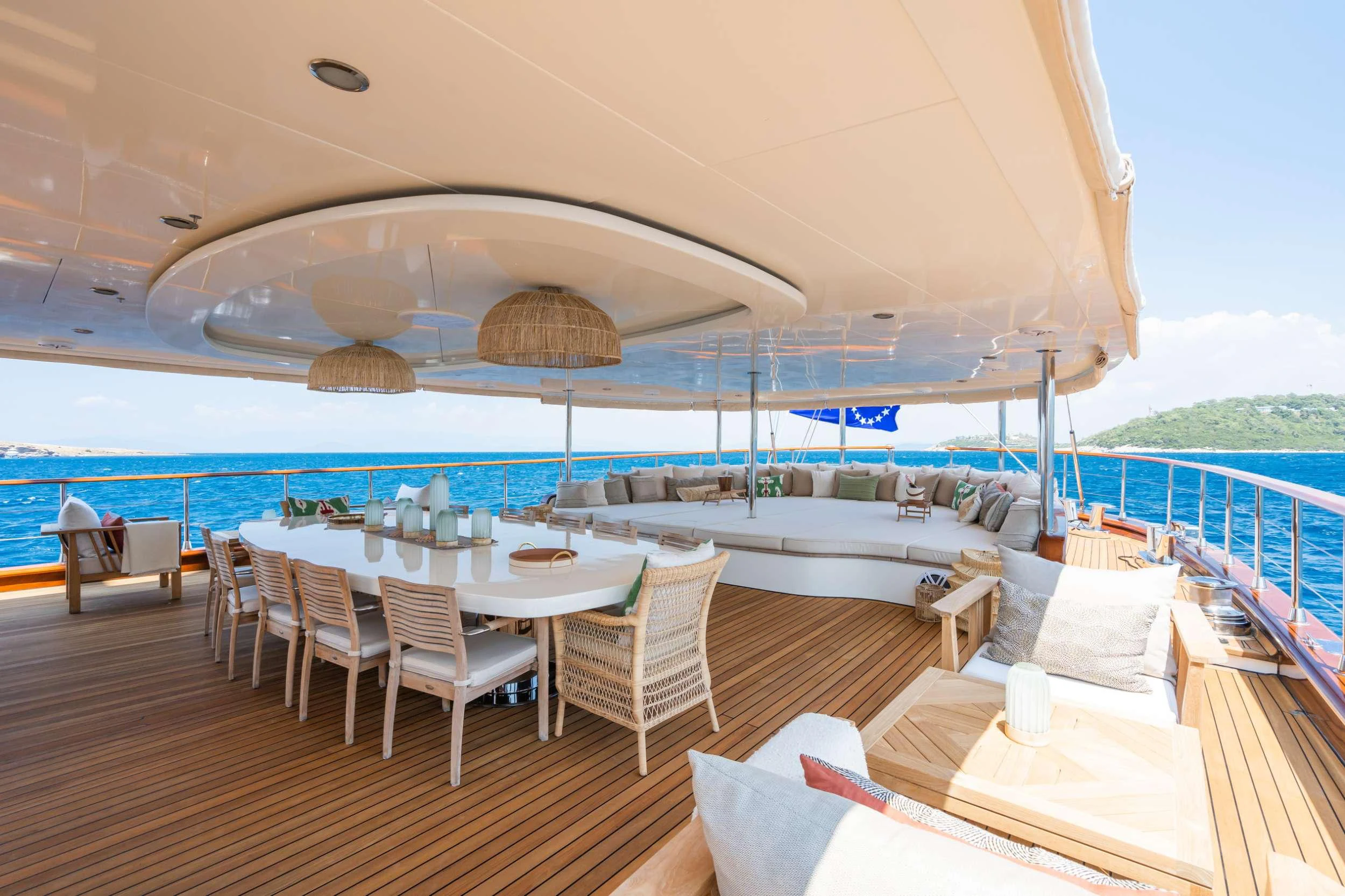 a large balcony overlooking a large pool aboard YAZZ Yacht for Charter