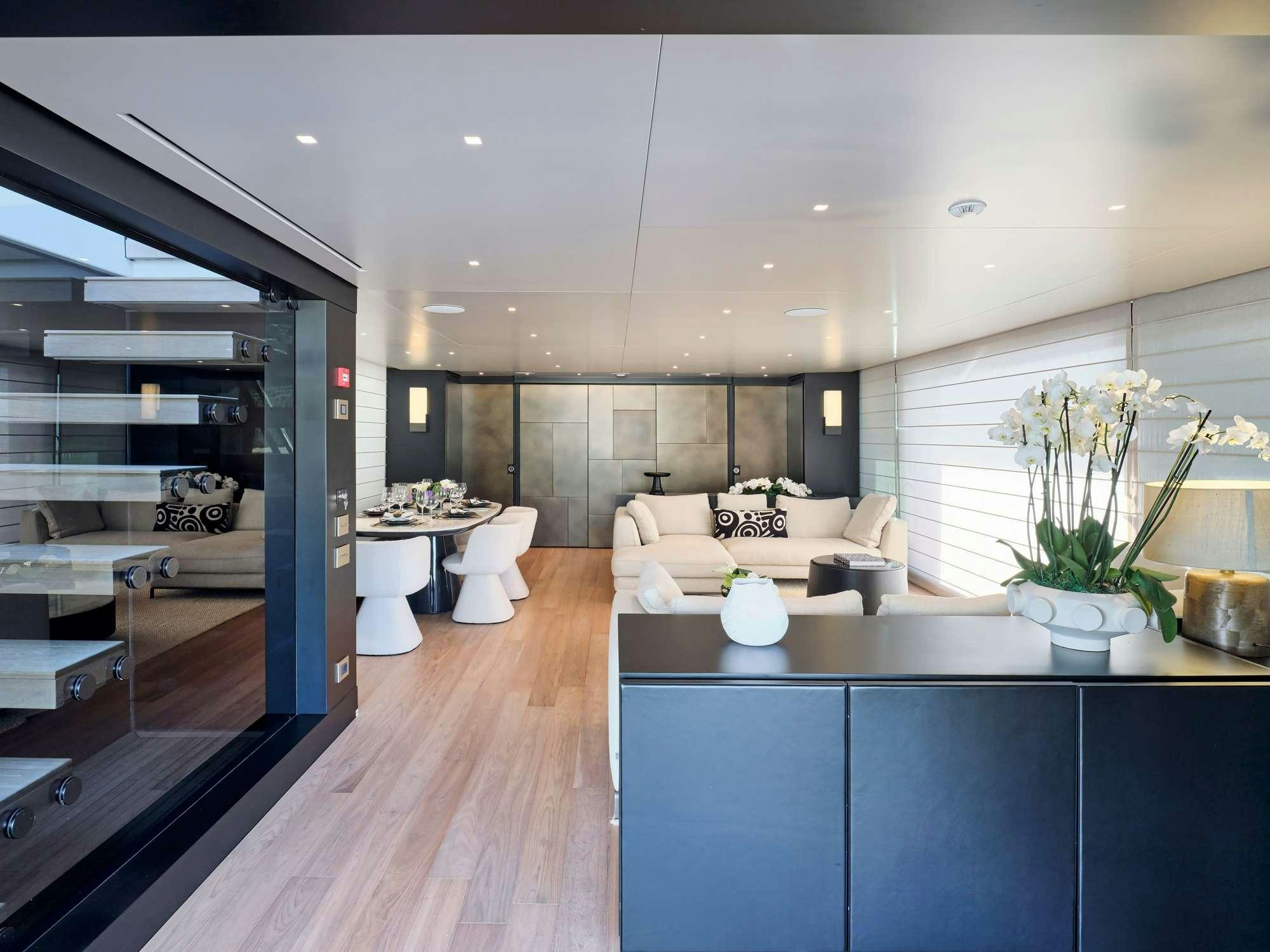 a modern looking living room aboard MARY Yacht for Charter