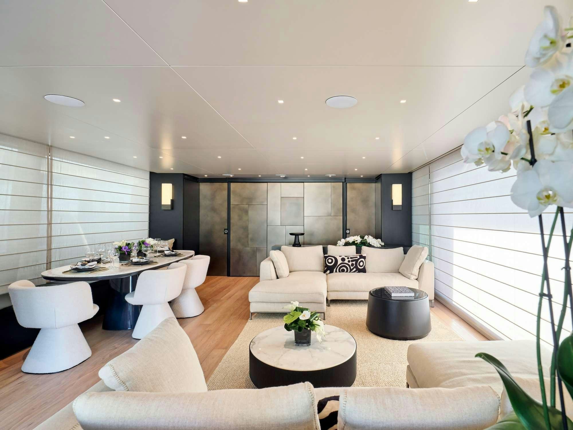 a modern looking living room aboard MARY Yacht for Charter