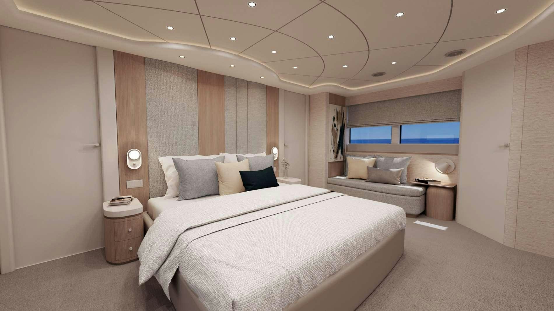 a large bedroom with a bed aboard PARADISE Yacht for Charter