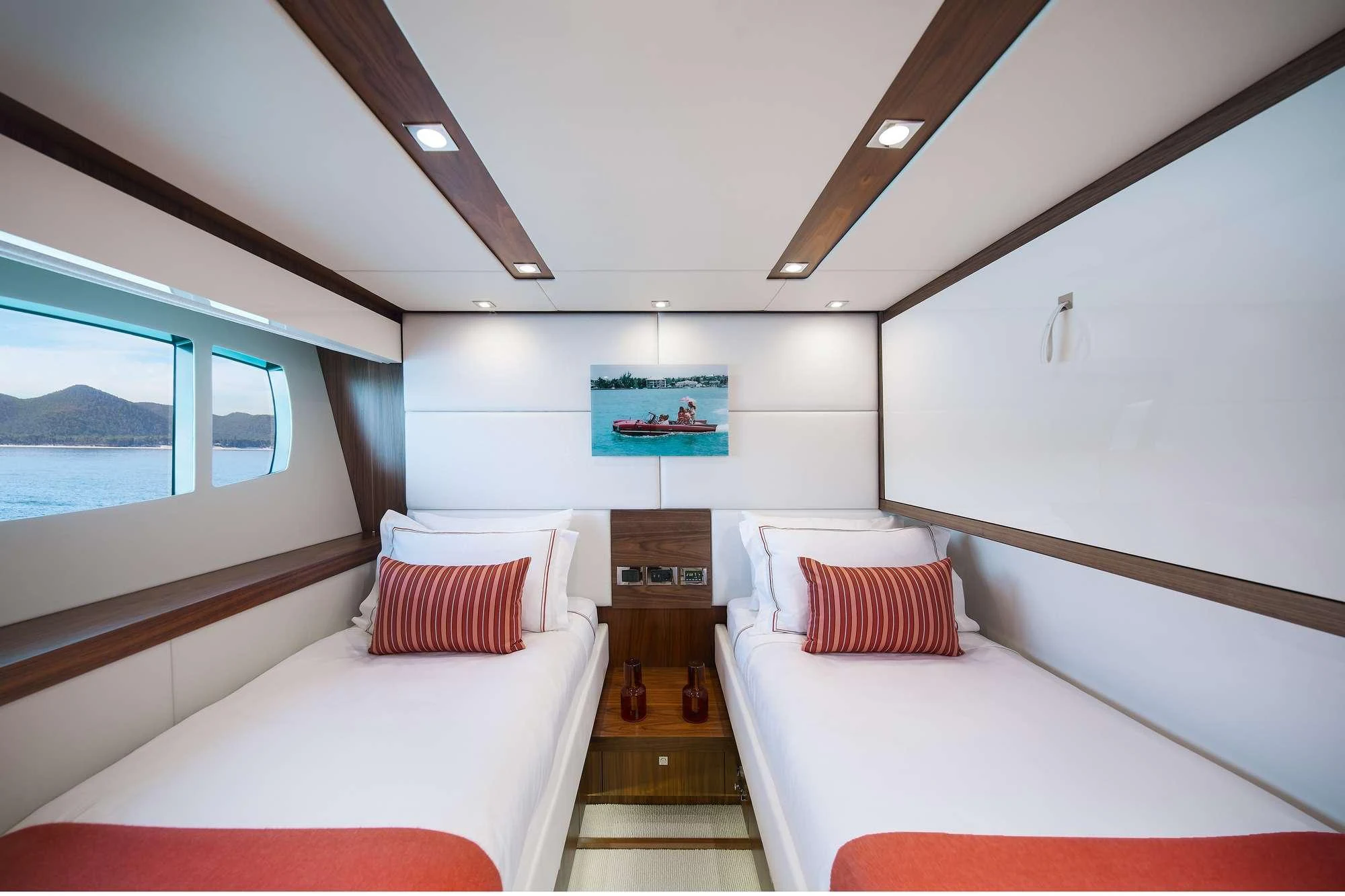 a room with two beds aboard GEORGE P Yacht for Charter