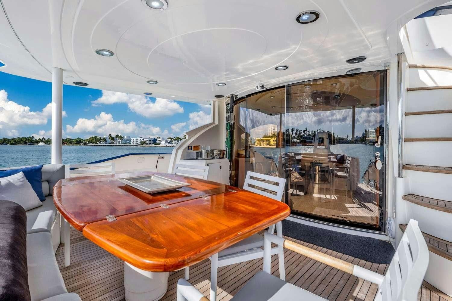 a table on a boat aboard SO WHAT WHO CARES Yacht for Charter