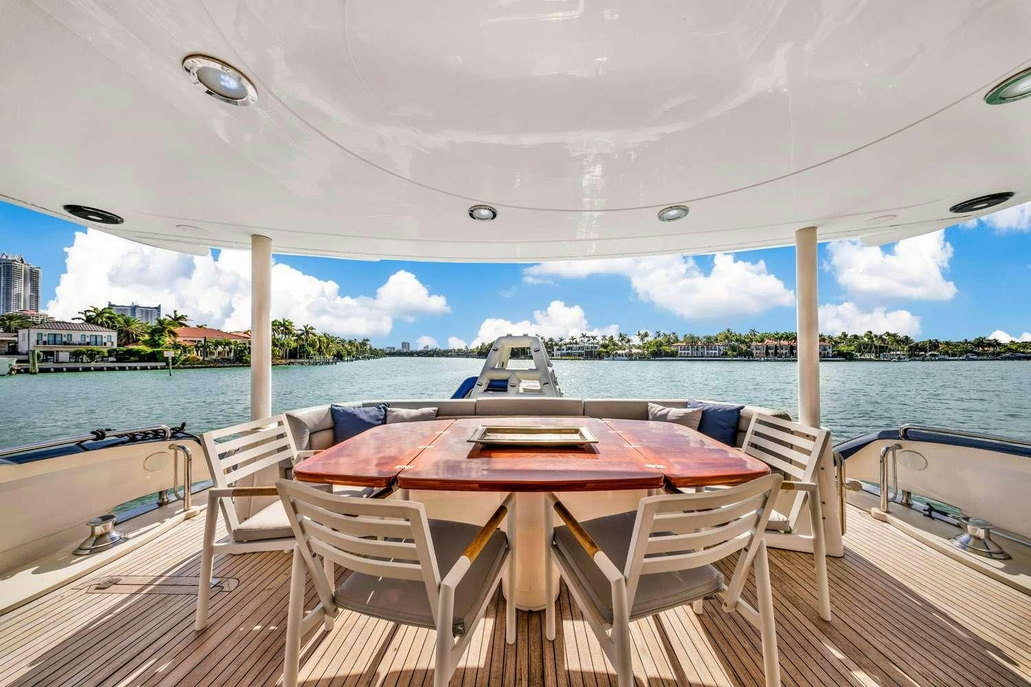 a table on a boat aboard SO WHAT WHO CARES Yacht for Charter