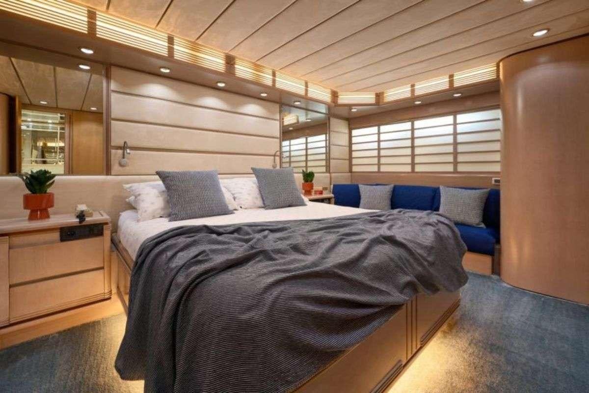 a bed in a room aboard MARSHALL Yacht for Charter