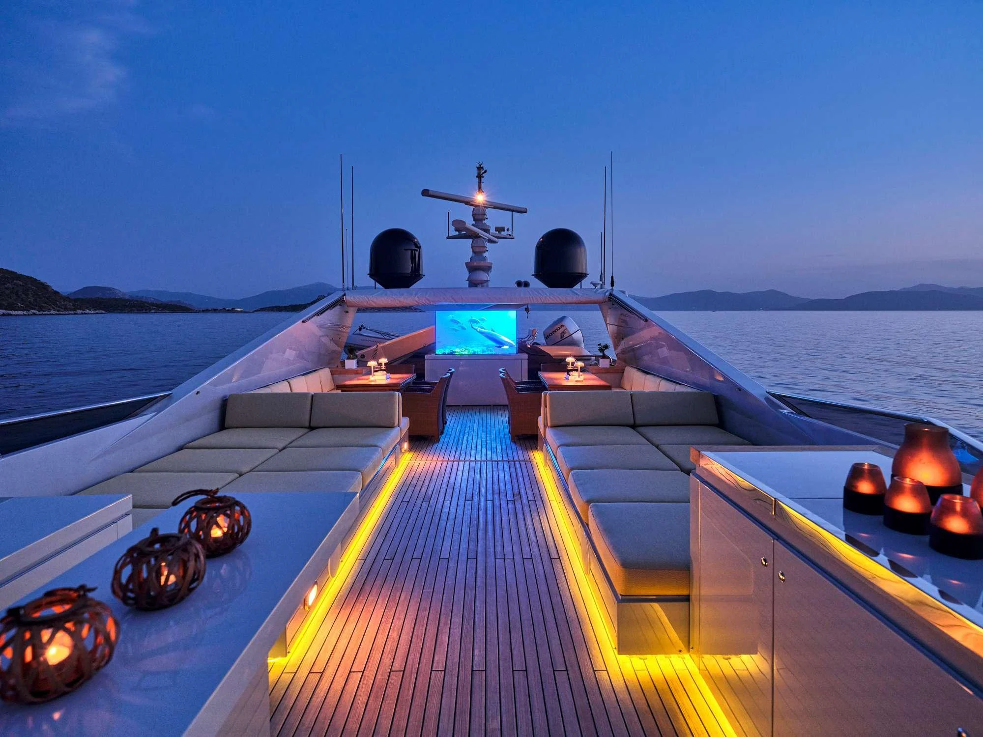 a deck with a large aircraft landing on it aboard KINTARO Yacht for Charter