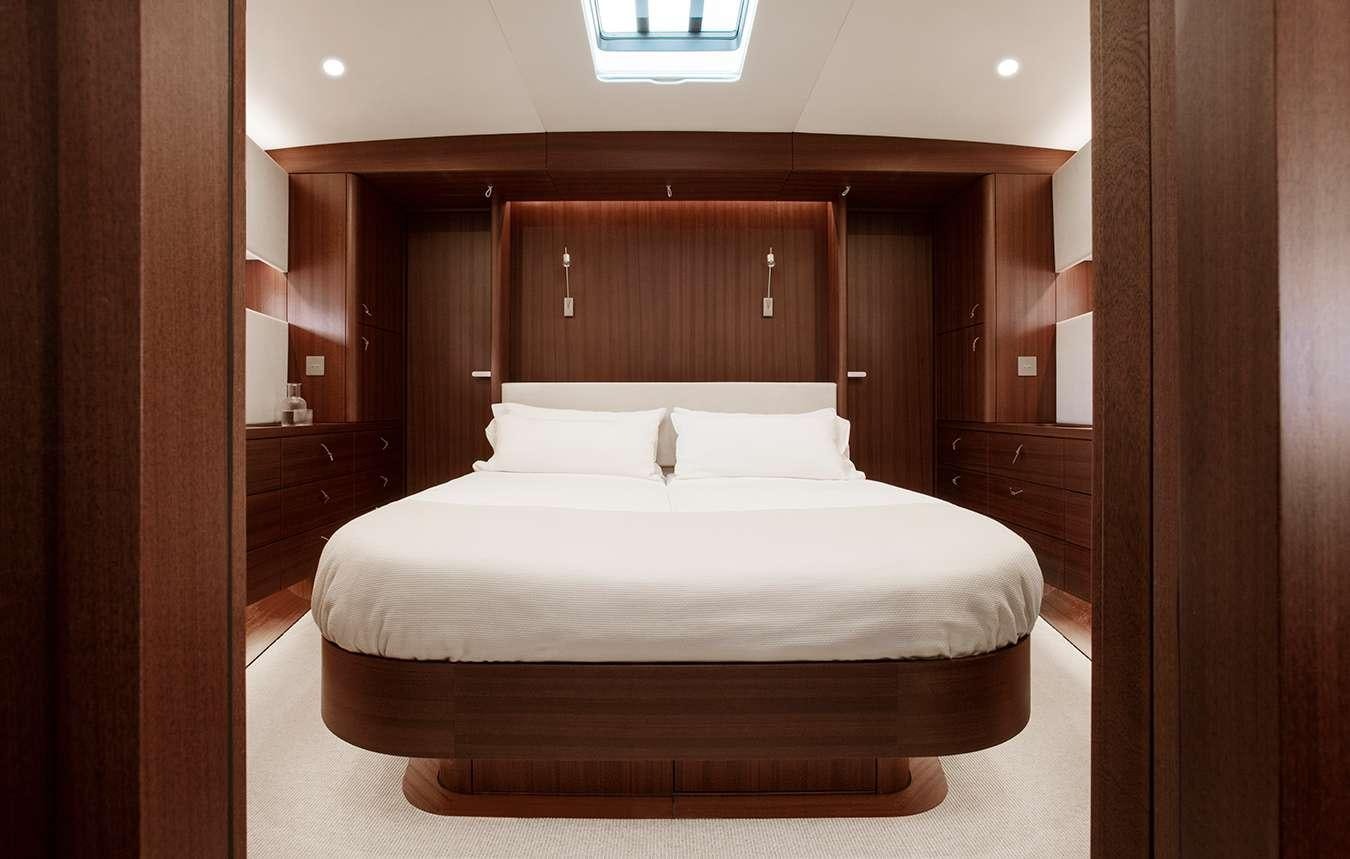 a bed in a room aboard CALABASH Yacht for Charter