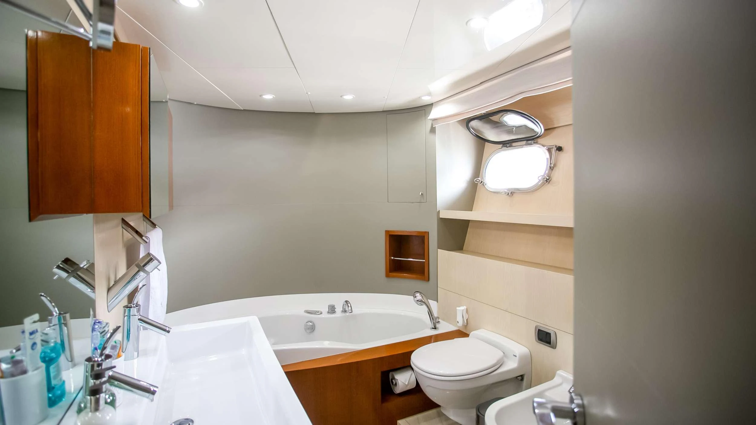 a bathroom with a sink and a toilet aboard MARAYA Yacht for Charter