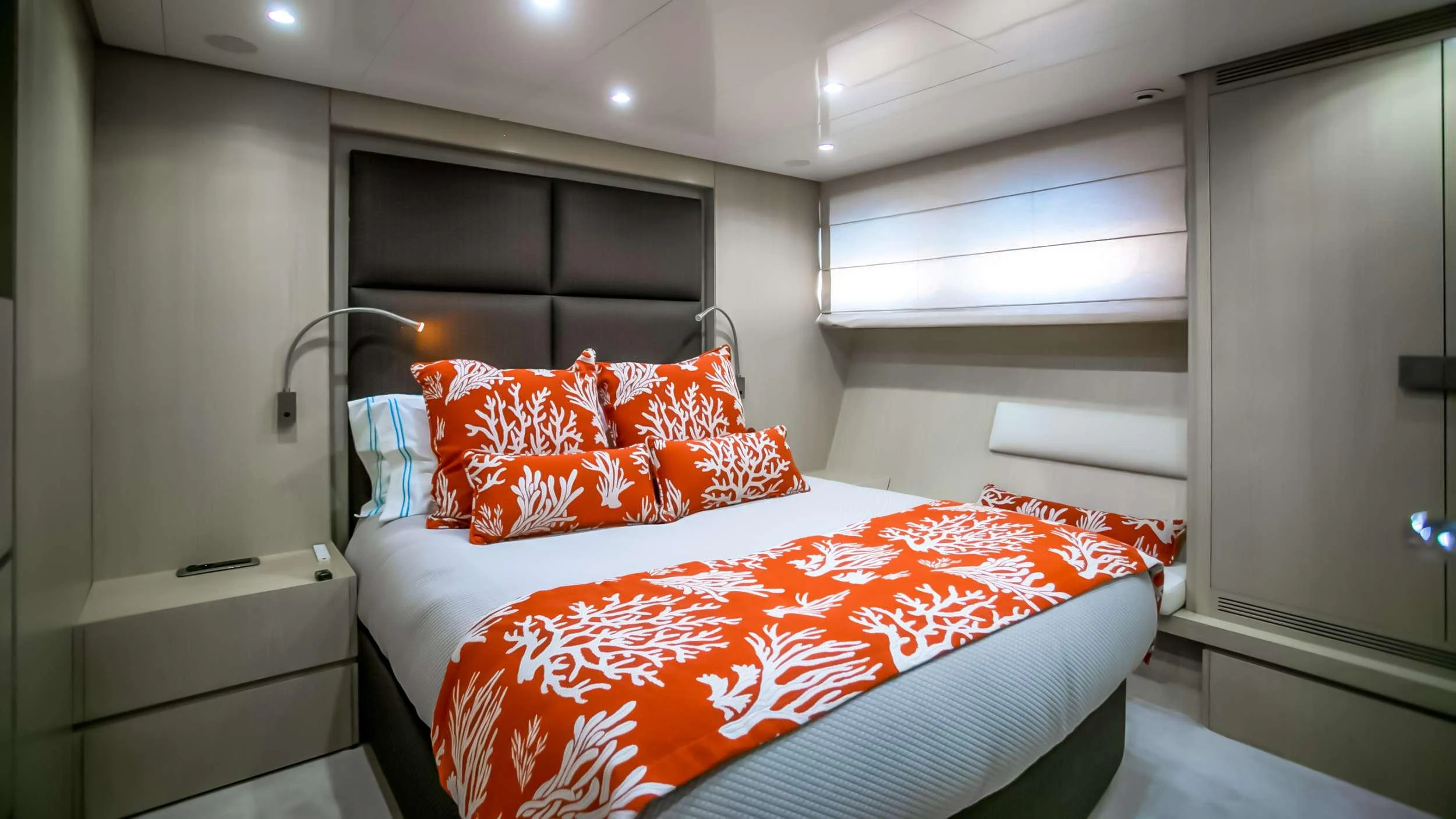 a bed in a room aboard MARAYA Yacht for Charter