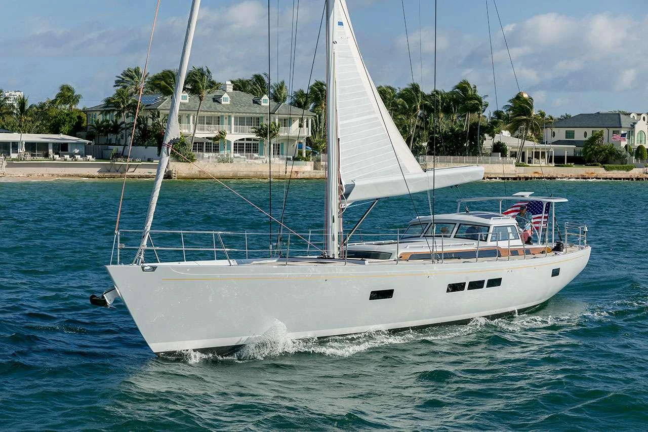 a white boat on the water aboard CIRRUS Yacht for Charter