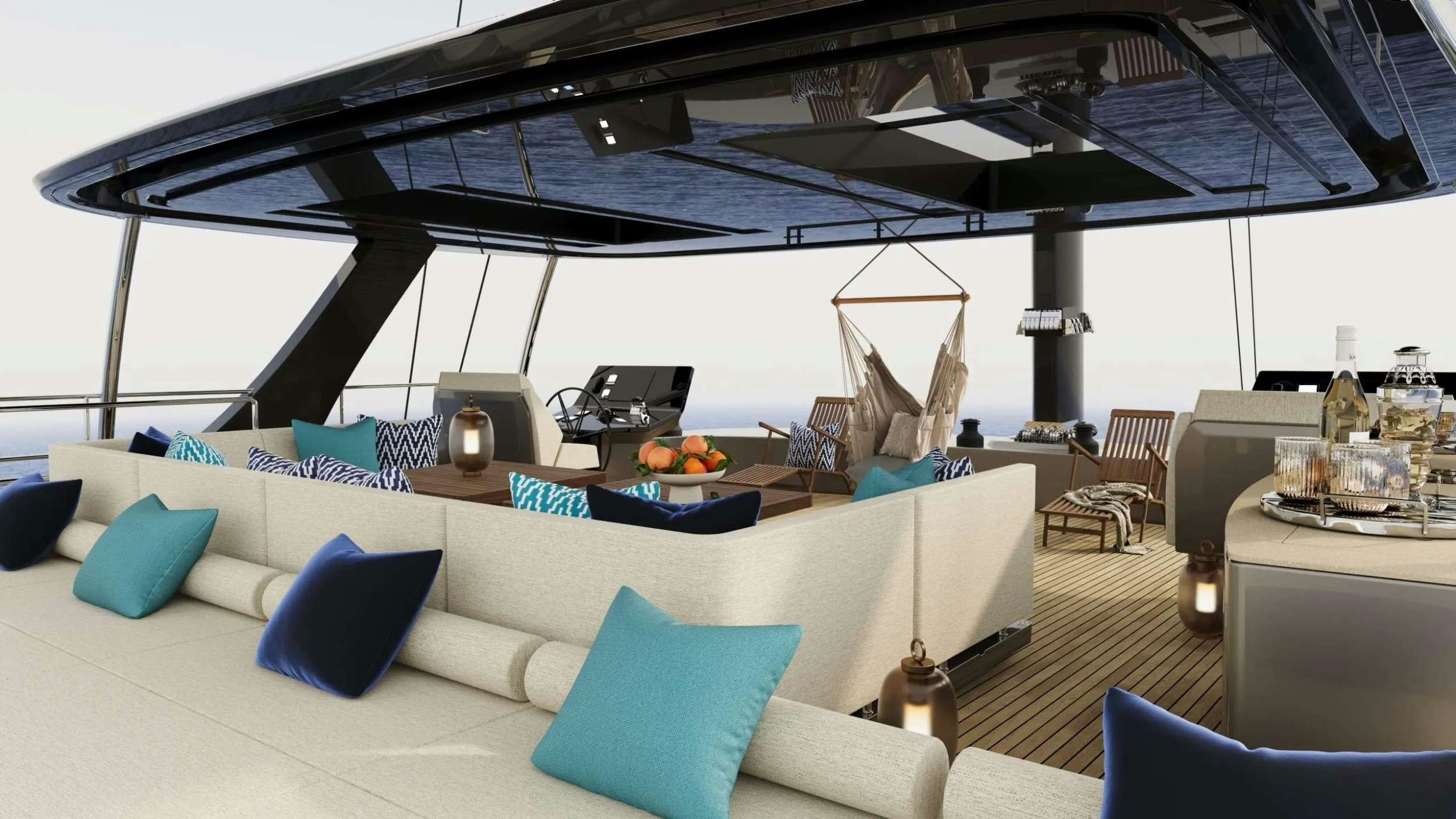 a large room with a couch and a table aboard AHAVA Yacht for Charter