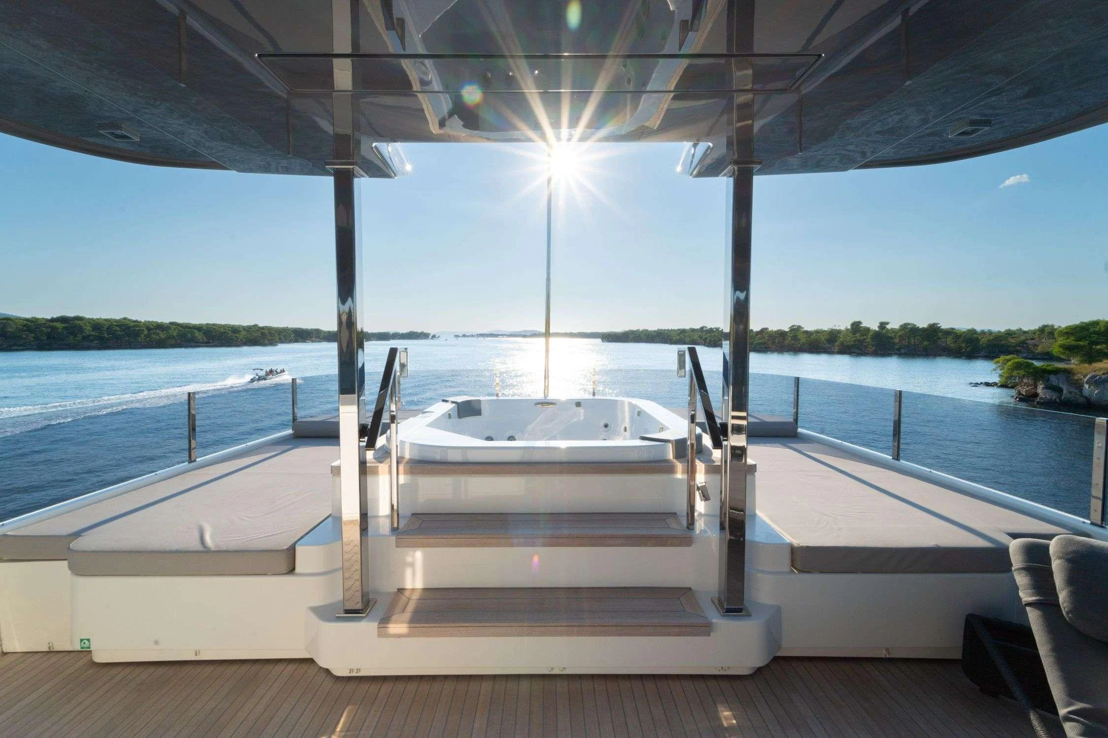 a boat on a deck aboard SK Yacht for Charter