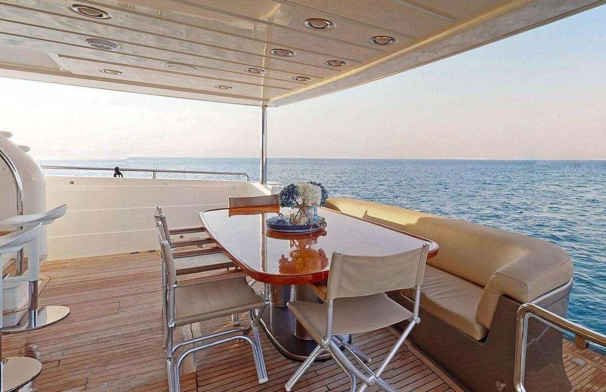 a table and chairs on a boat aboard STRESS NEGATIVE Yacht for Charter
