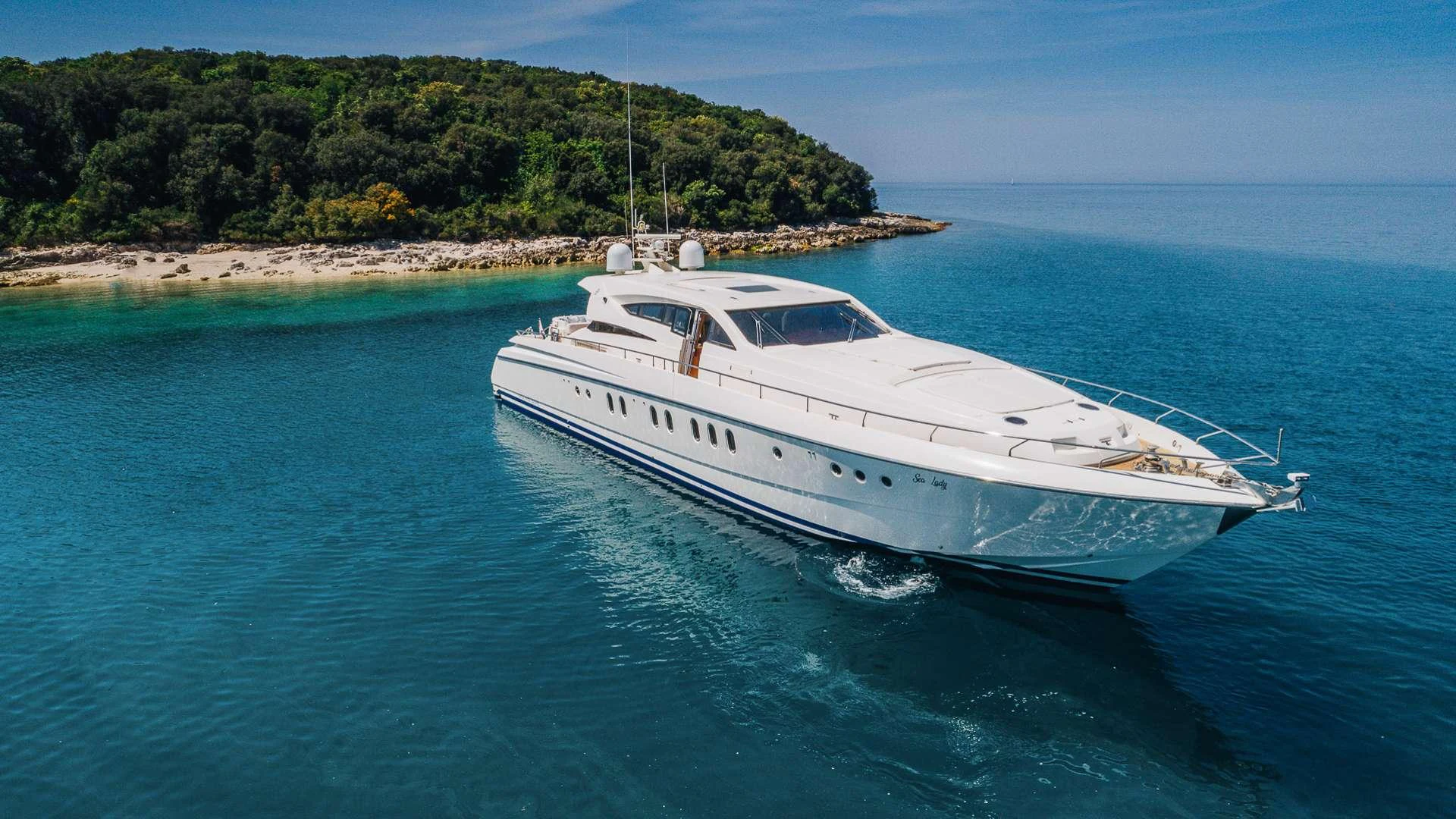 a white yacht in the water aboard CAMY Yacht for Charter
