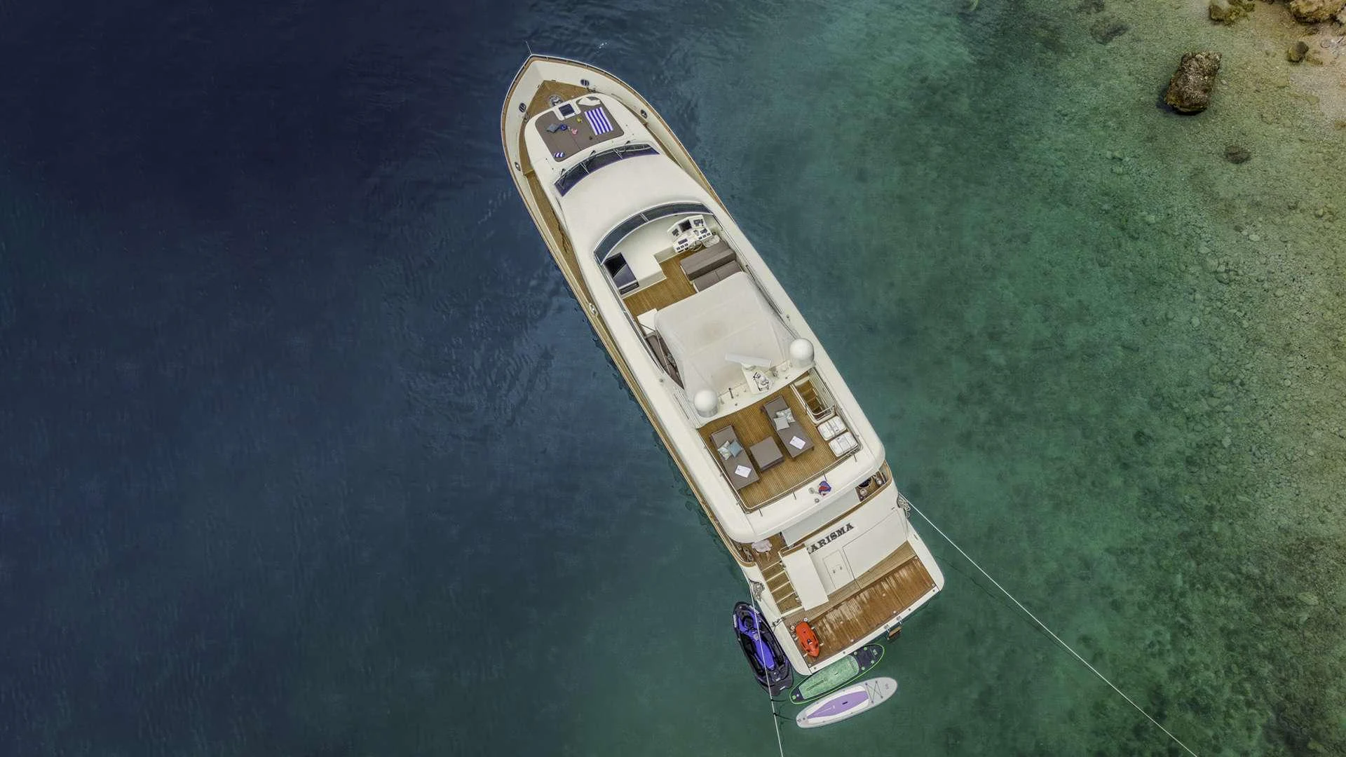 a high angle view of a boat aboard KARISMA Yacht for Charter
