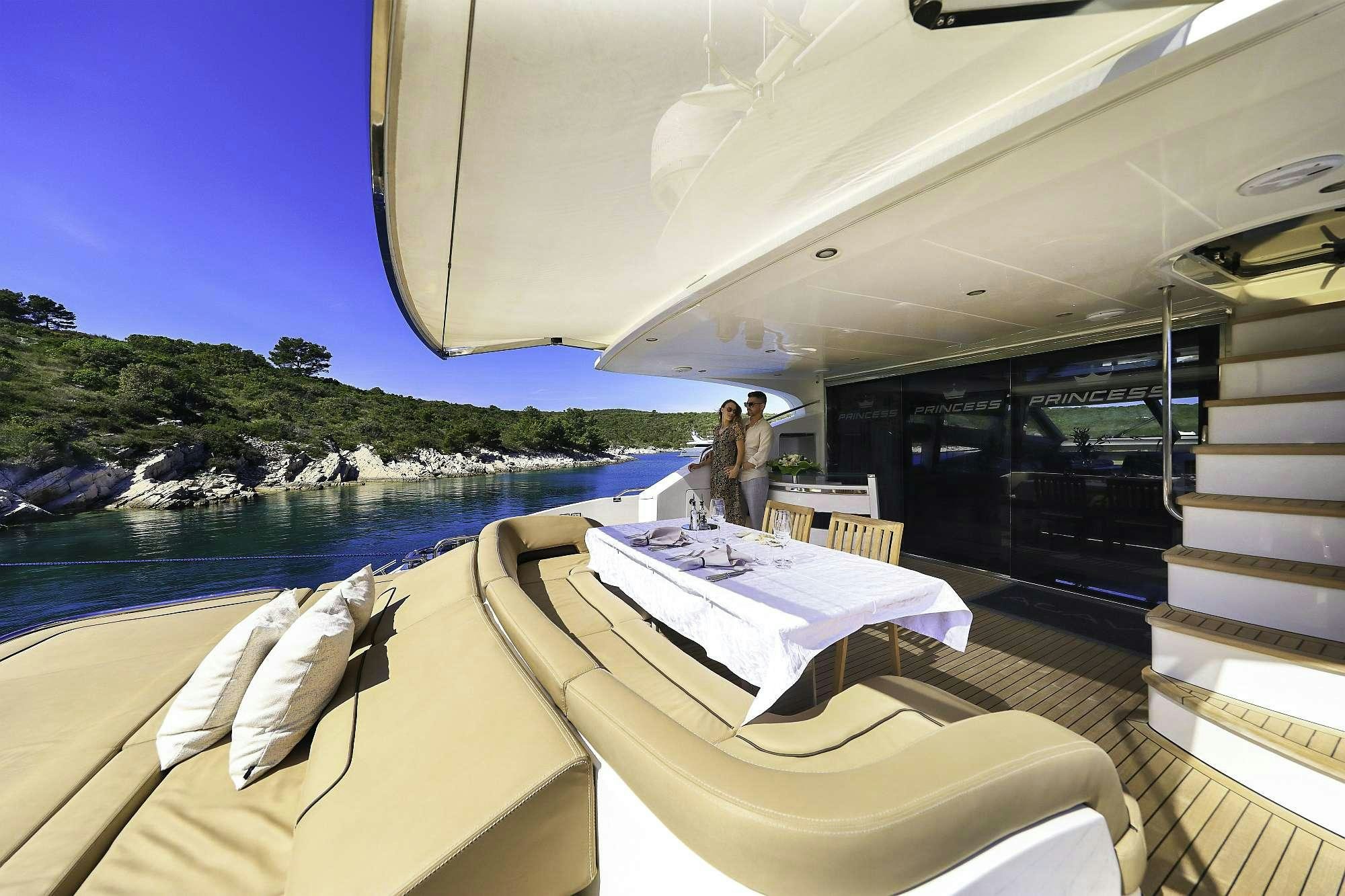 a room with a pool and a large building with a large window aboard AGAVE Yacht for Charter