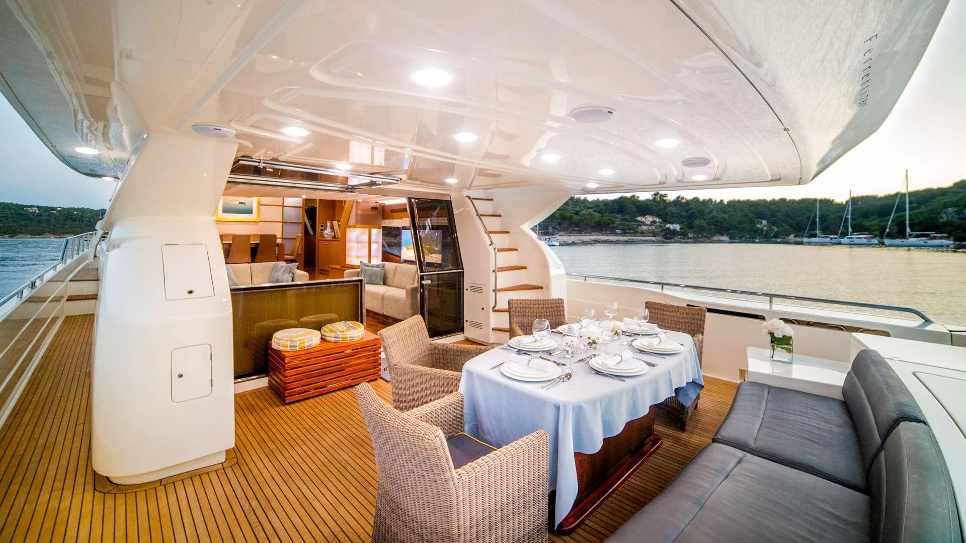 a room with a table and chairs aboard ORLANDO L Yacht for Charter