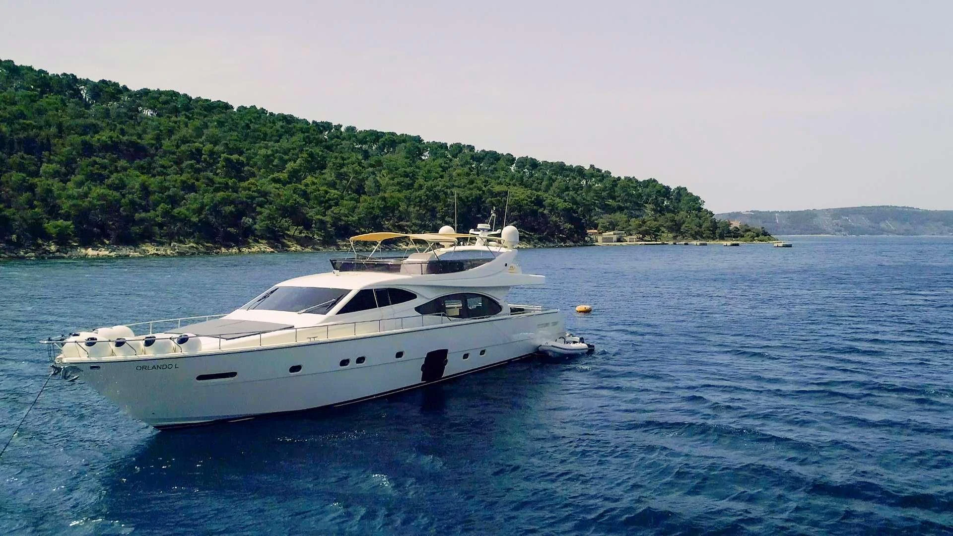 a white yacht on the water aboard ORLANDO L Yacht for Charter