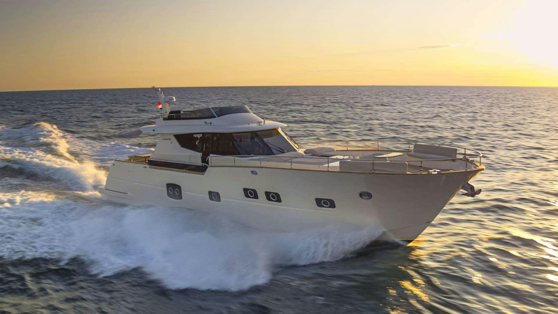 a white yacht on the water aboard PANTA REI Yacht for Charter