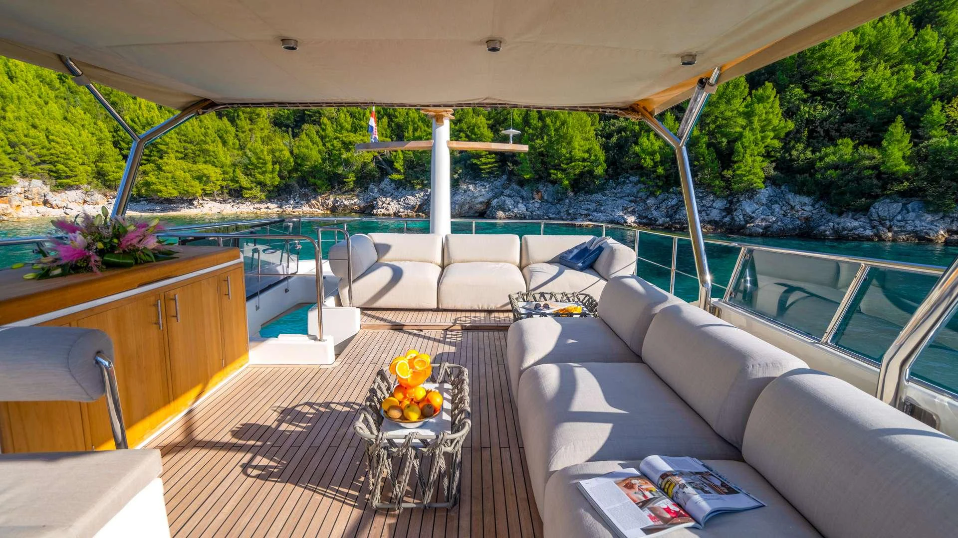 a large patio with a pool aboard CLOUD 9 Yacht for Charter