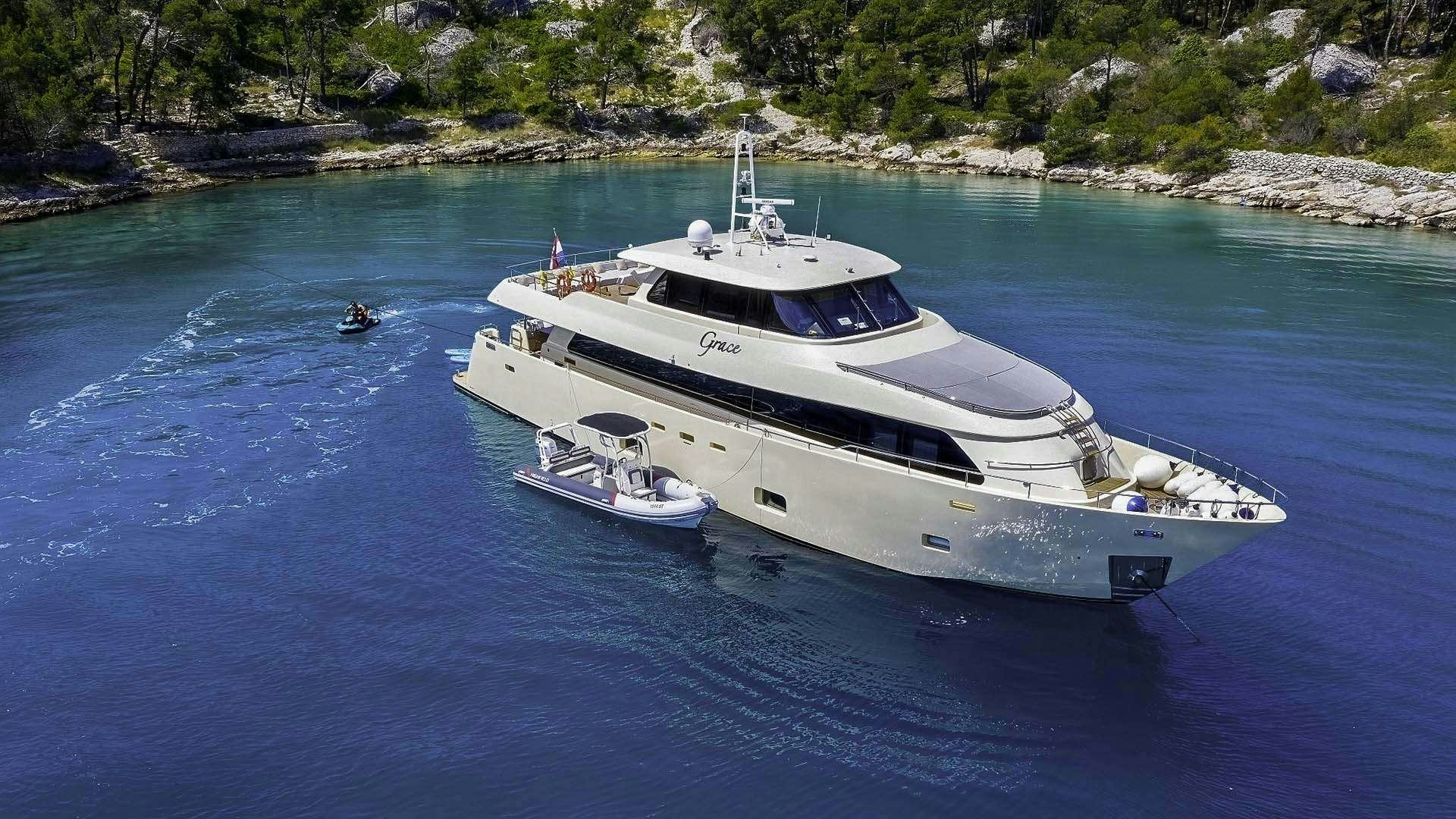 a boat on the water aboard GRACE Yacht for Charter