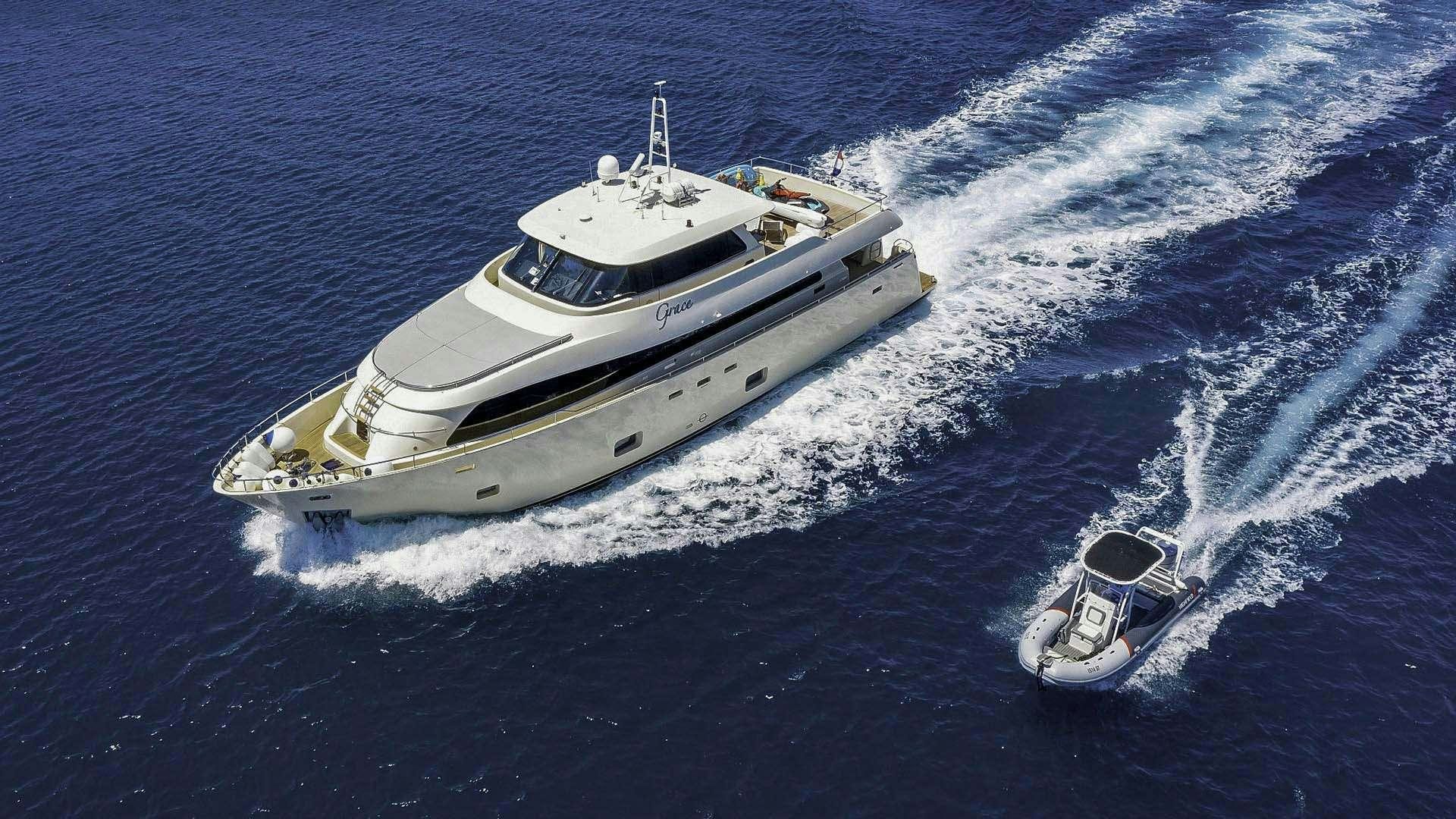 a boat on the water aboard GRACE Yacht for Charter