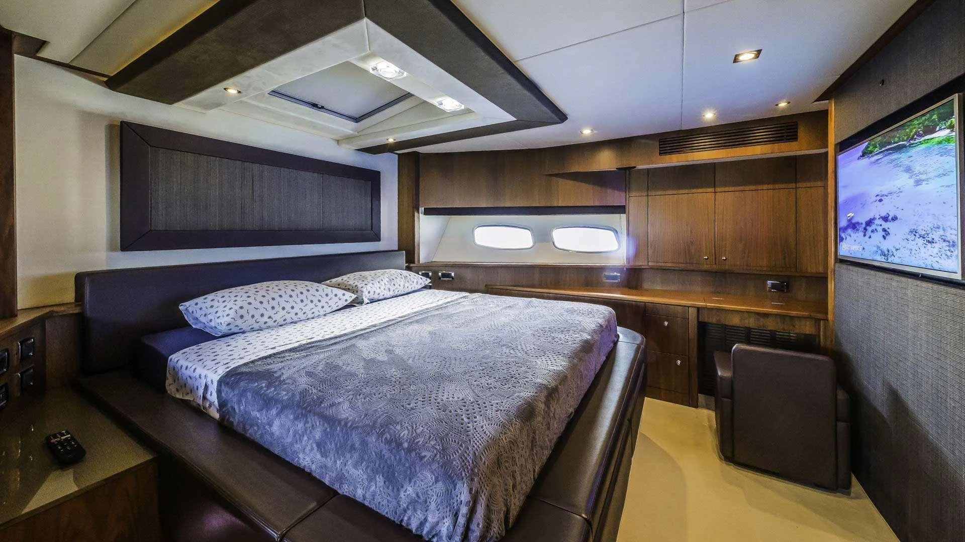 a bed in a room aboard THE BEST WAY Yacht for Charter