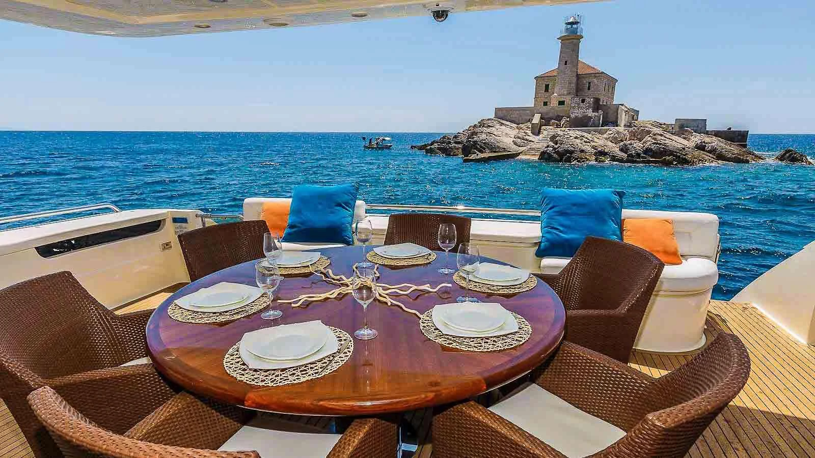a table set for a meal on a boat aboard KATARIINA Yacht for Charter