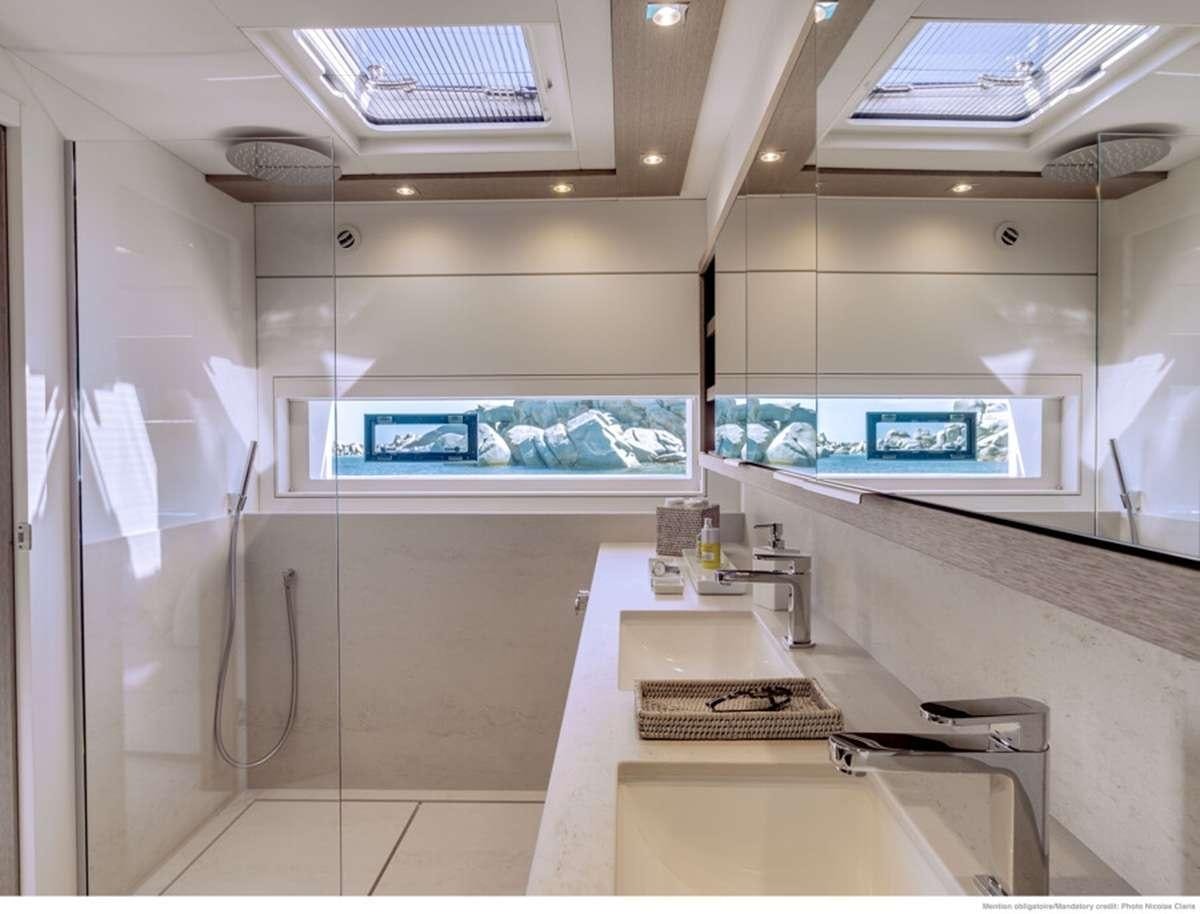 a room with a counter and a sink aboard JAN'S FELINE Yacht for Charter