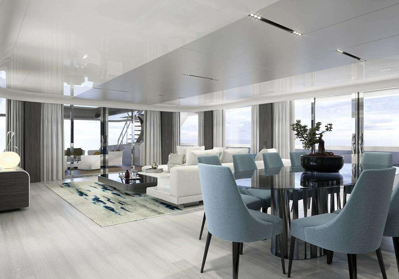 a room with a table chairs and a couch aboard ADA 50 Z/01 Yacht for Charter