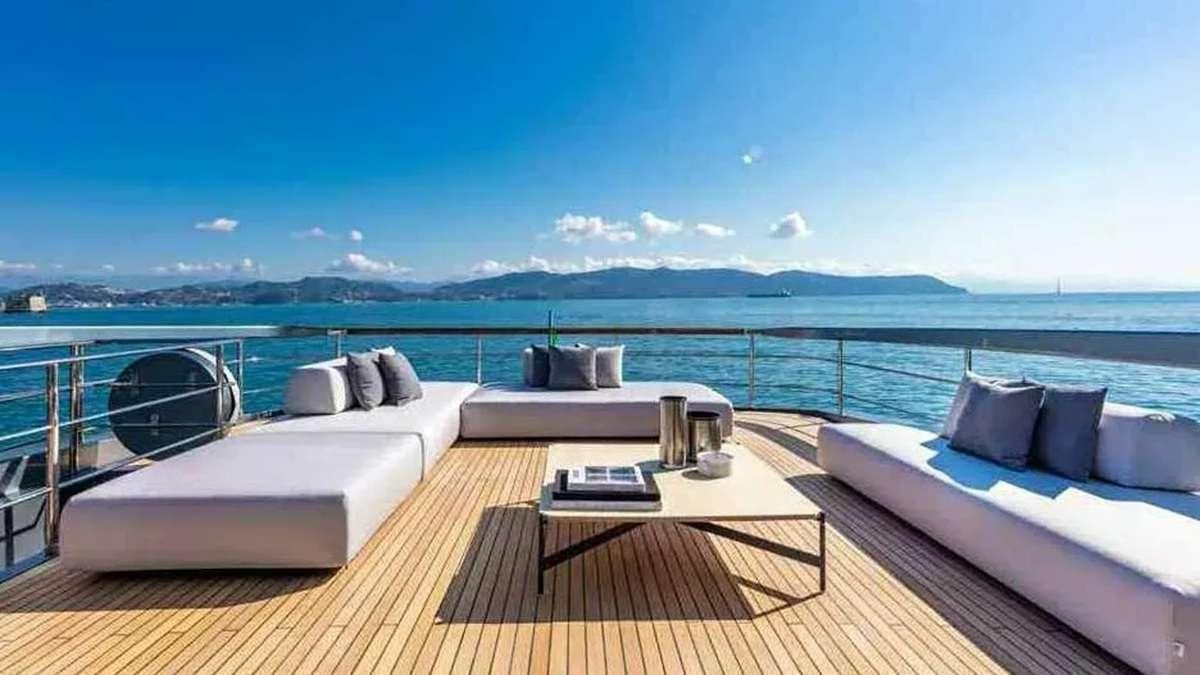 a balcony overlooking a body of water aboard BELLA DONNA Yacht for Charter