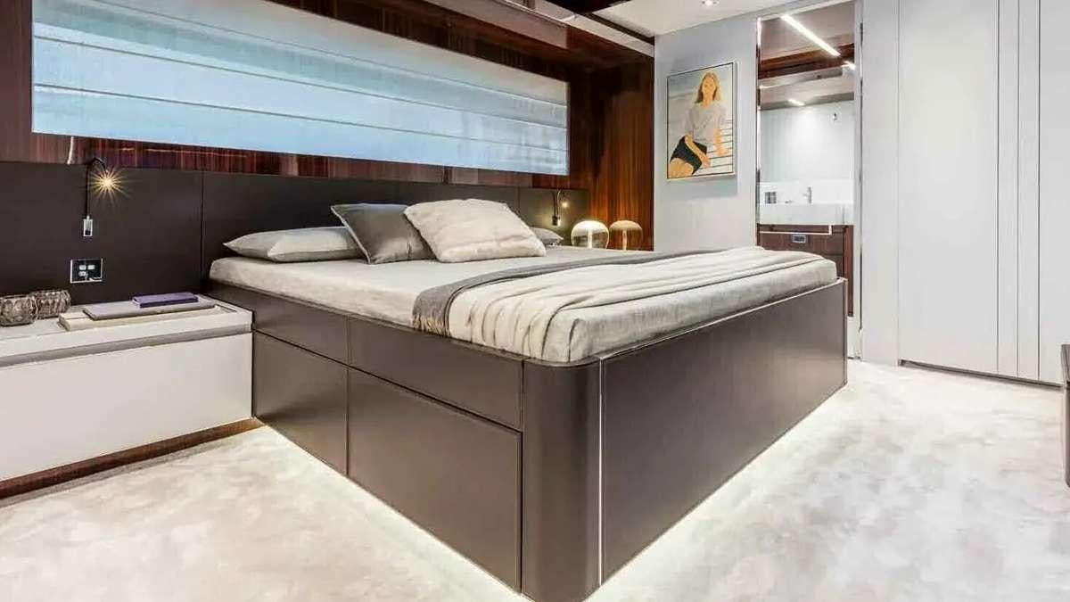 a bed in a room aboard BELLA DONNA Yacht for Charter