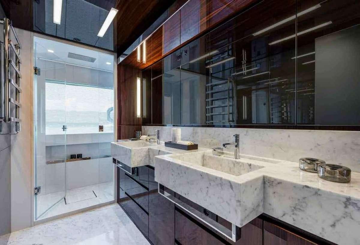 a bathroom with a large countertop aboard BELLA DONNA Yacht for Charter