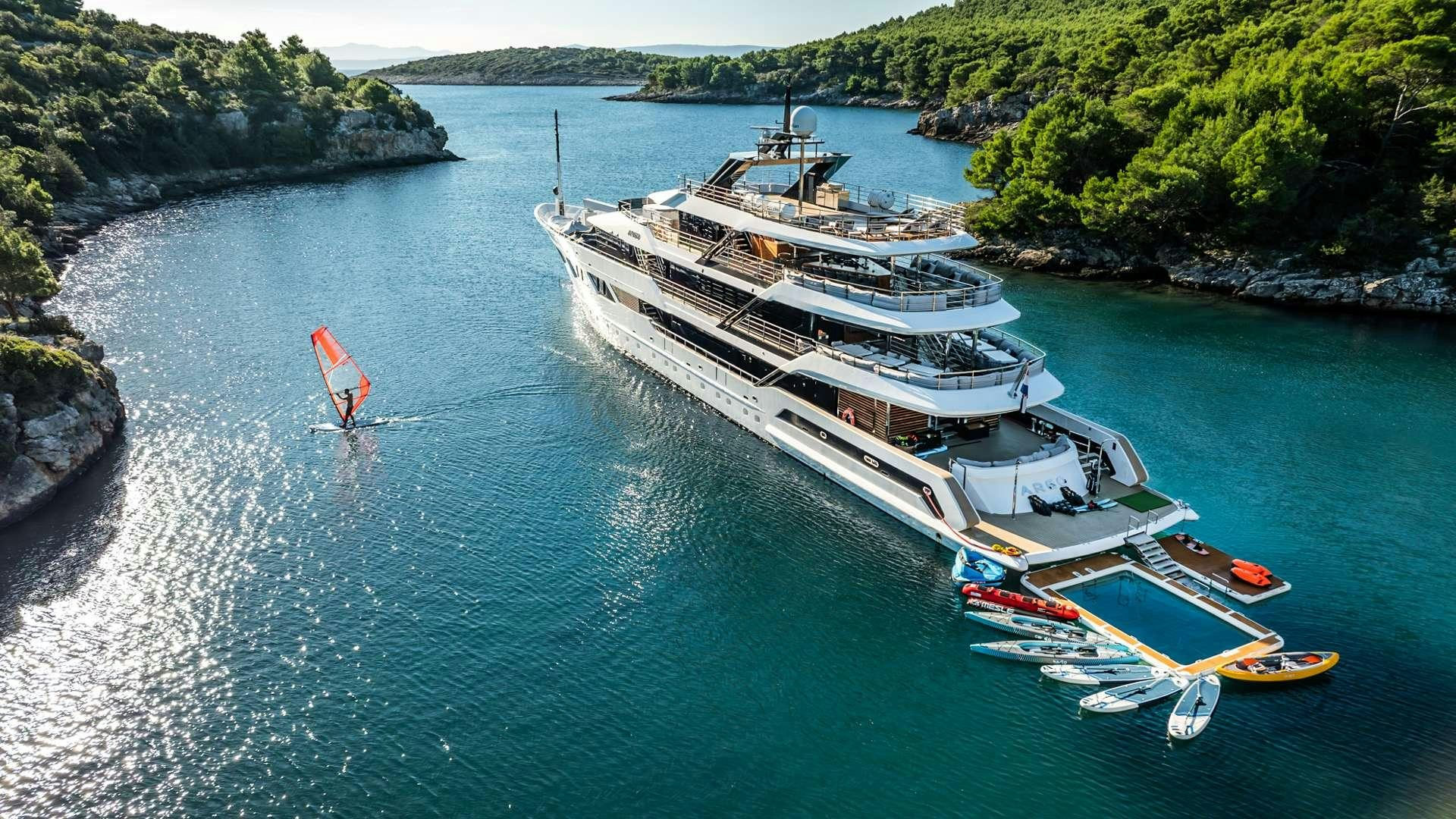 a high angle view of a ship aboard ARGO Yacht for Charter
