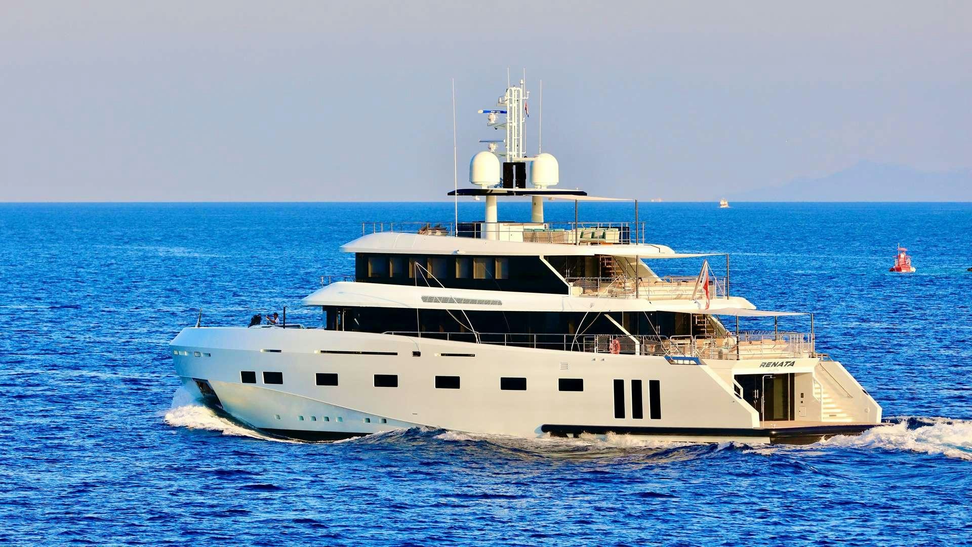 a large white boat in the water aboard RENATA Yacht for Charter