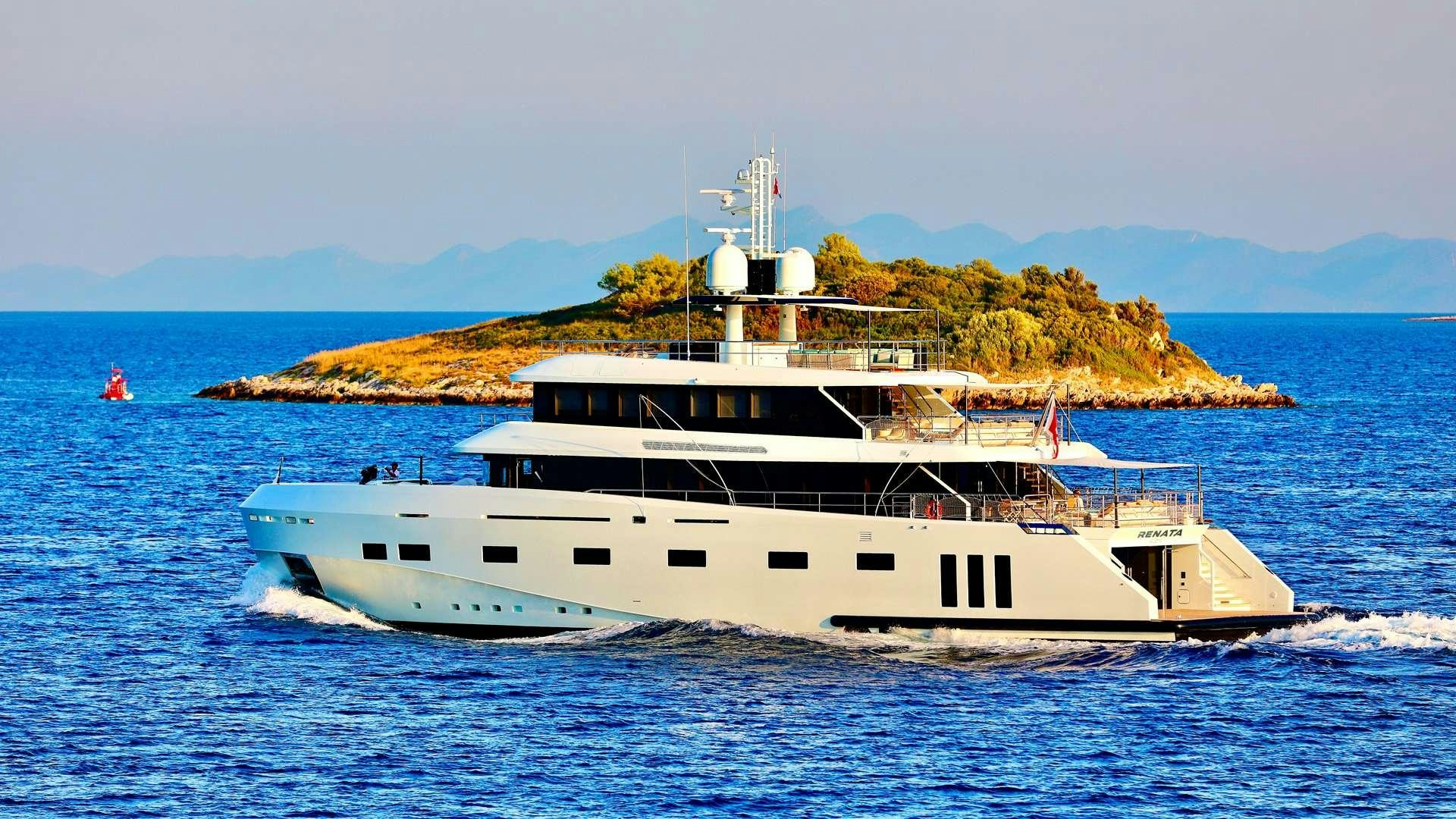 a large white boat in the water aboard RENATA Yacht for Charter