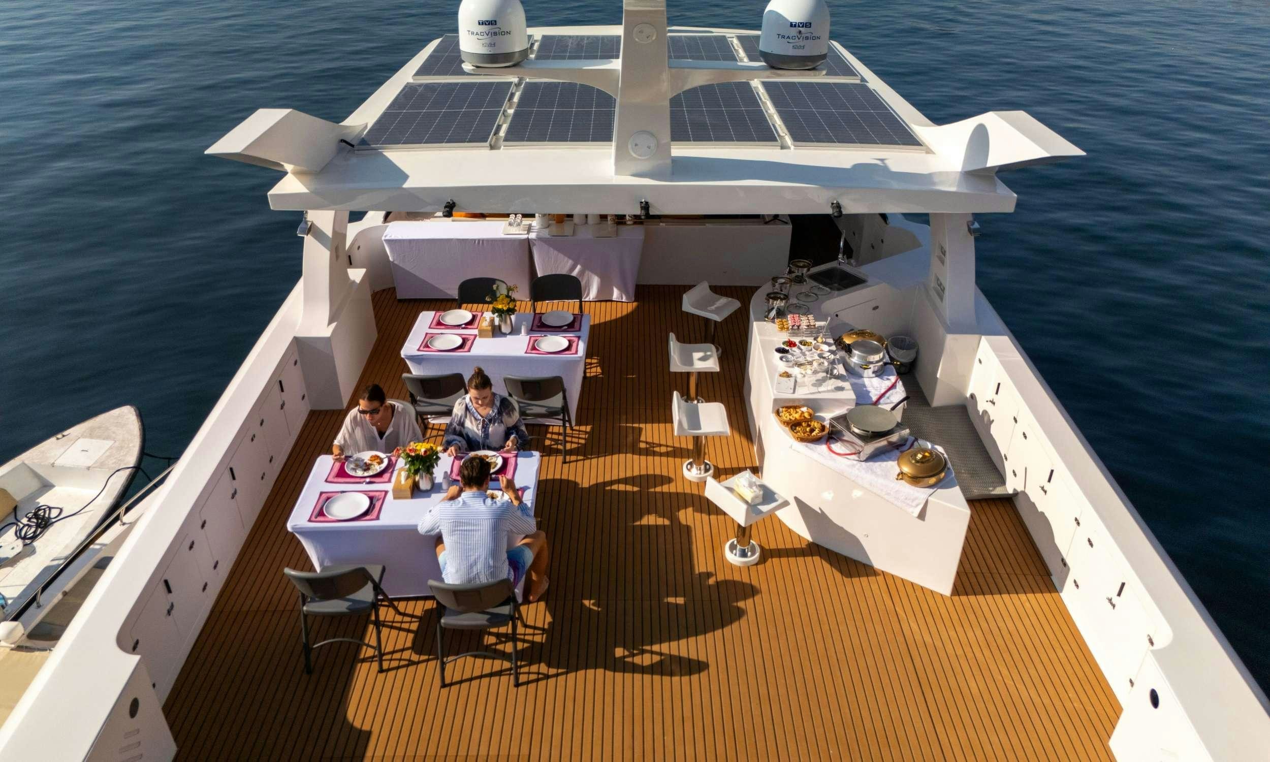 a boat on the water aboard VISION Yacht for Charter
