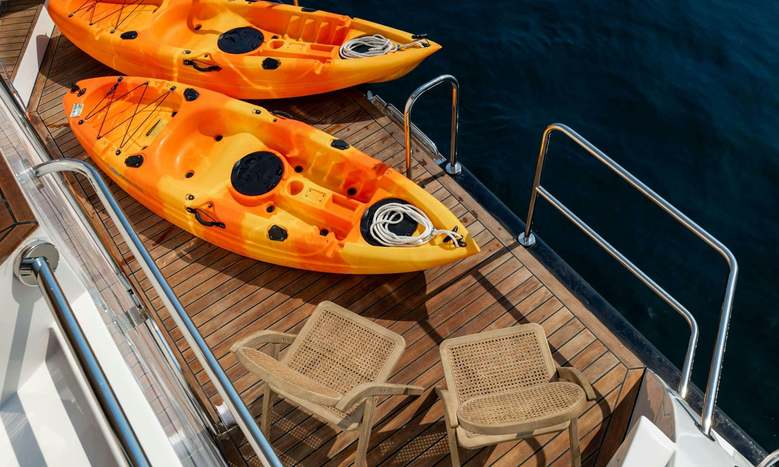 a boat on a deck aboard VISION Yacht for Charter