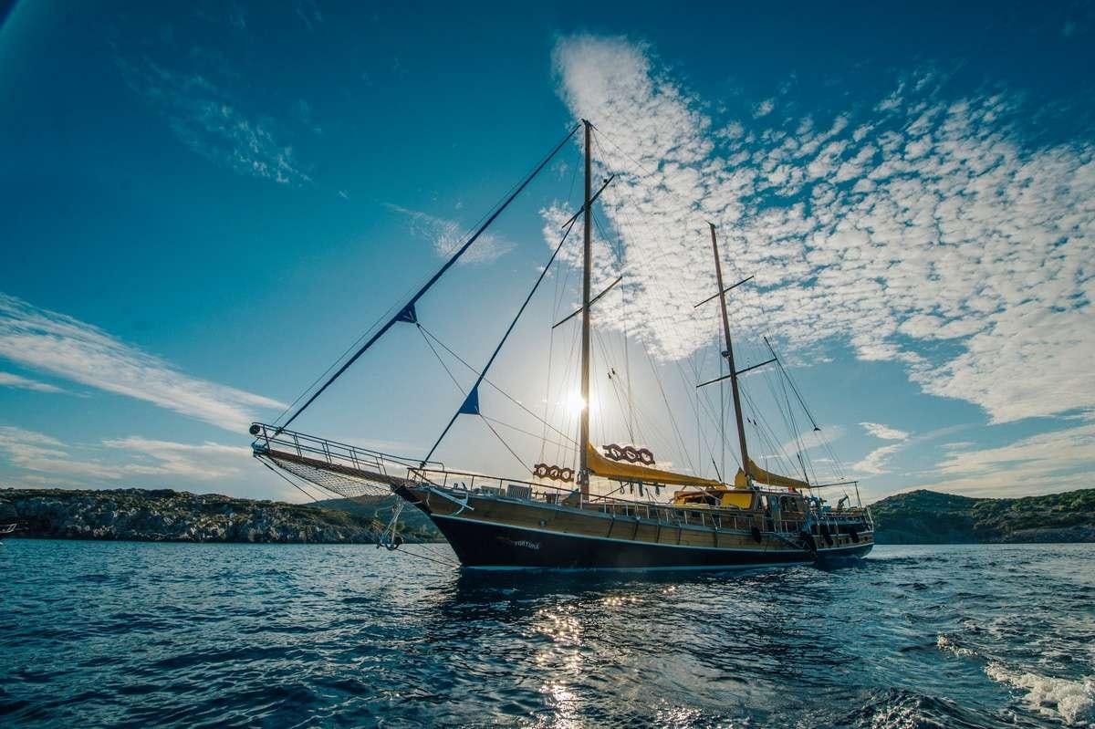 a boat in the water aboard FORTUNA Yacht for Charter