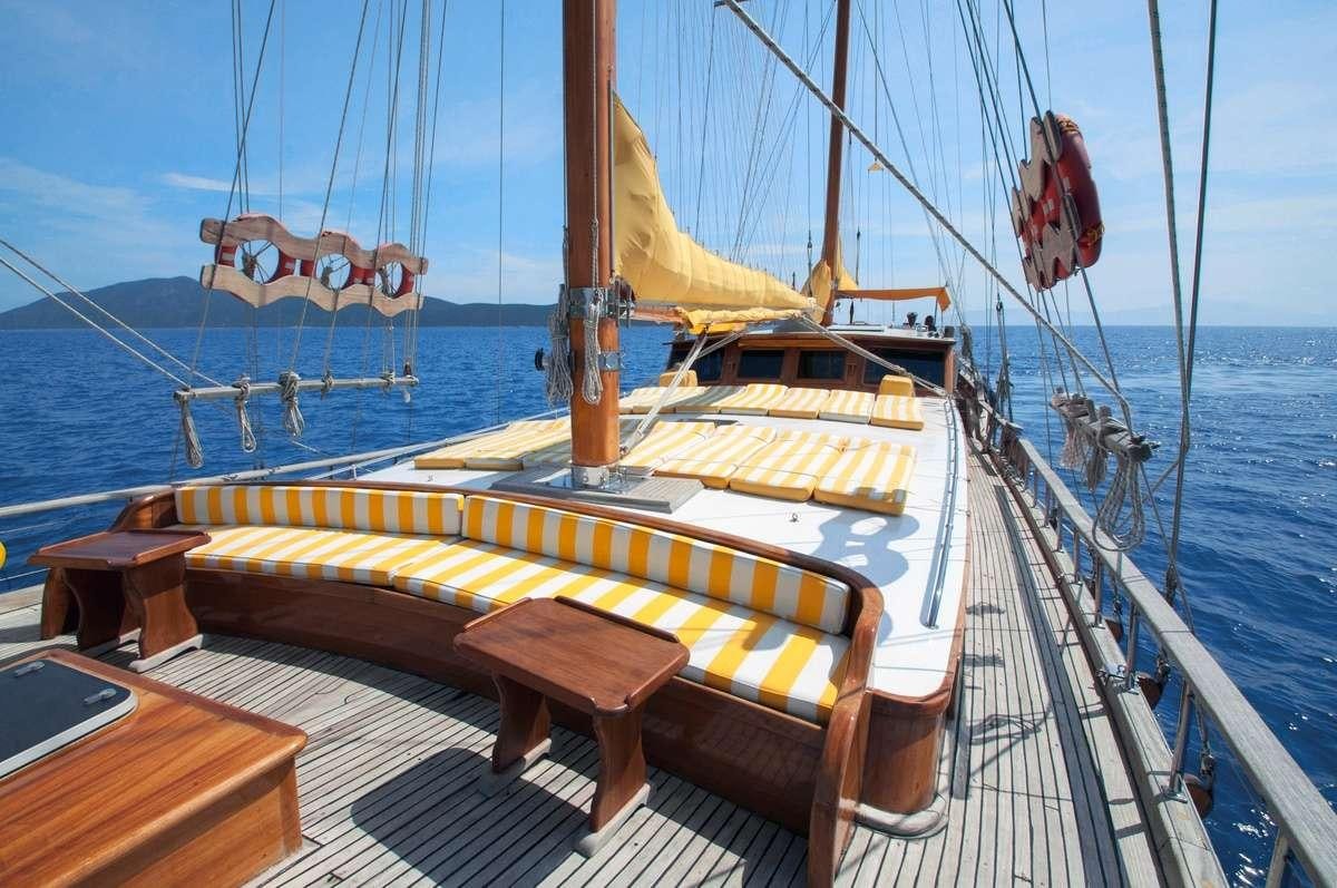 a boat on a deck aboard FORTUNA Yacht for Charter