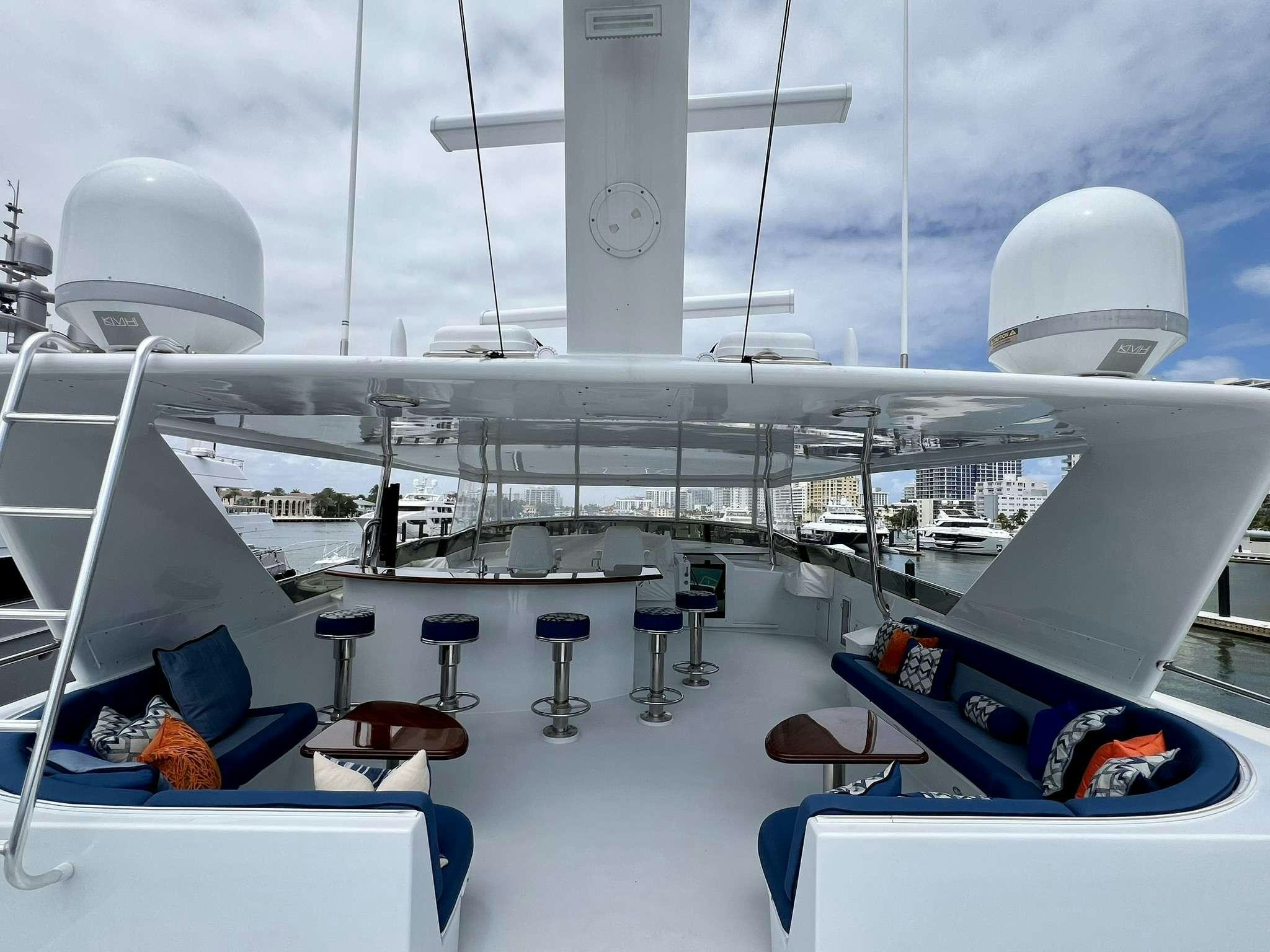 a large white space ship aboard ESCAPE Yacht for Charter