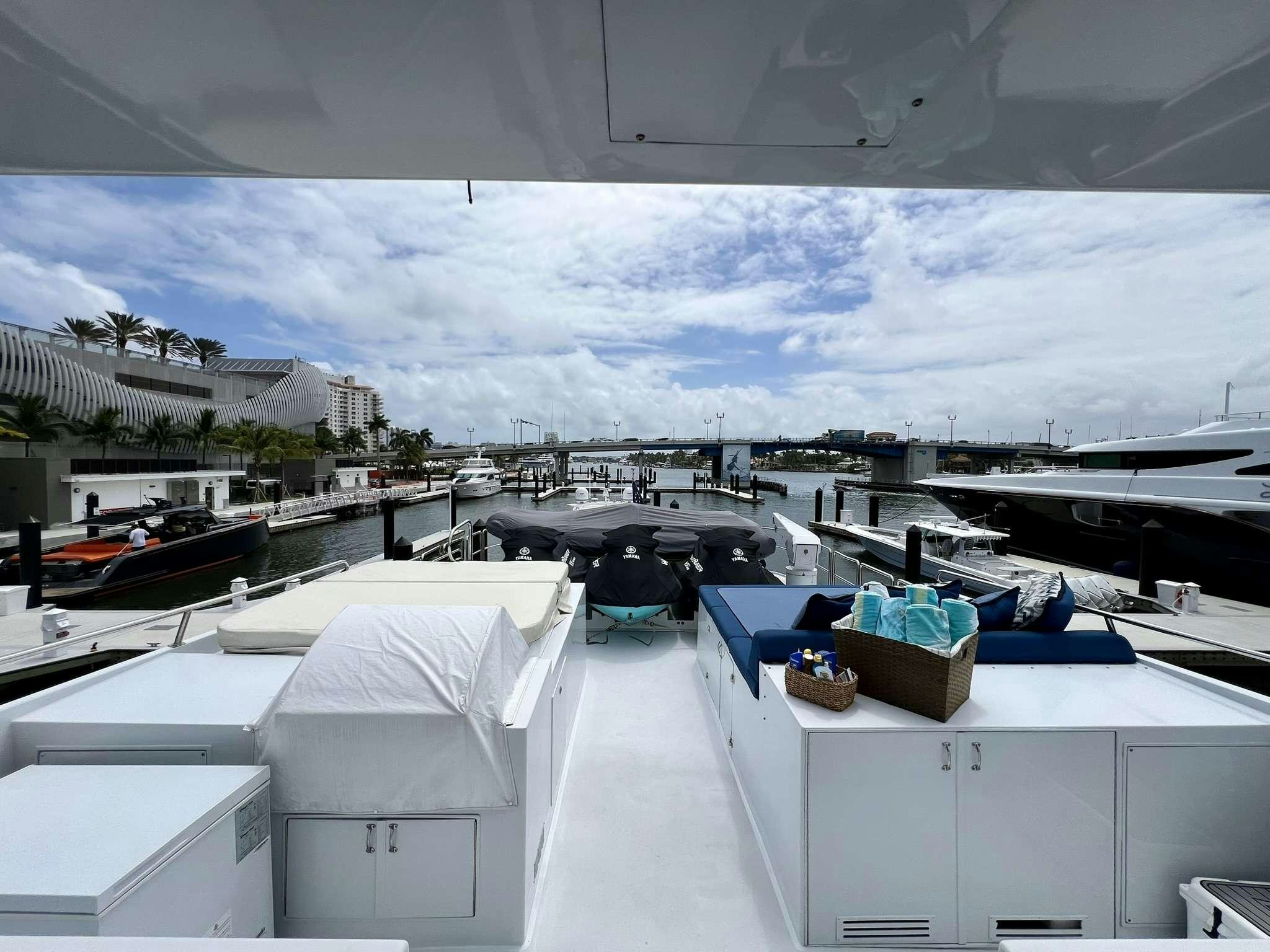 a rooftop view of a city aboard ESCAPE Yacht for Charter