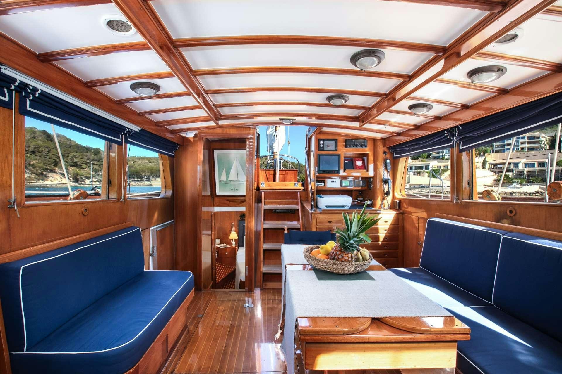 inside of a train car aboard GAEL I Yacht for Charter