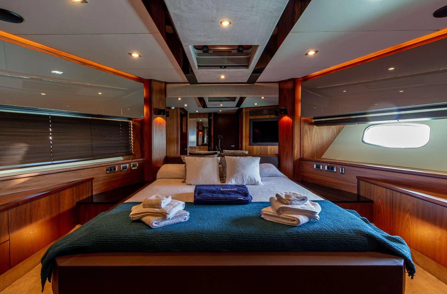a bed in a room aboard BASAD Yacht for Charter