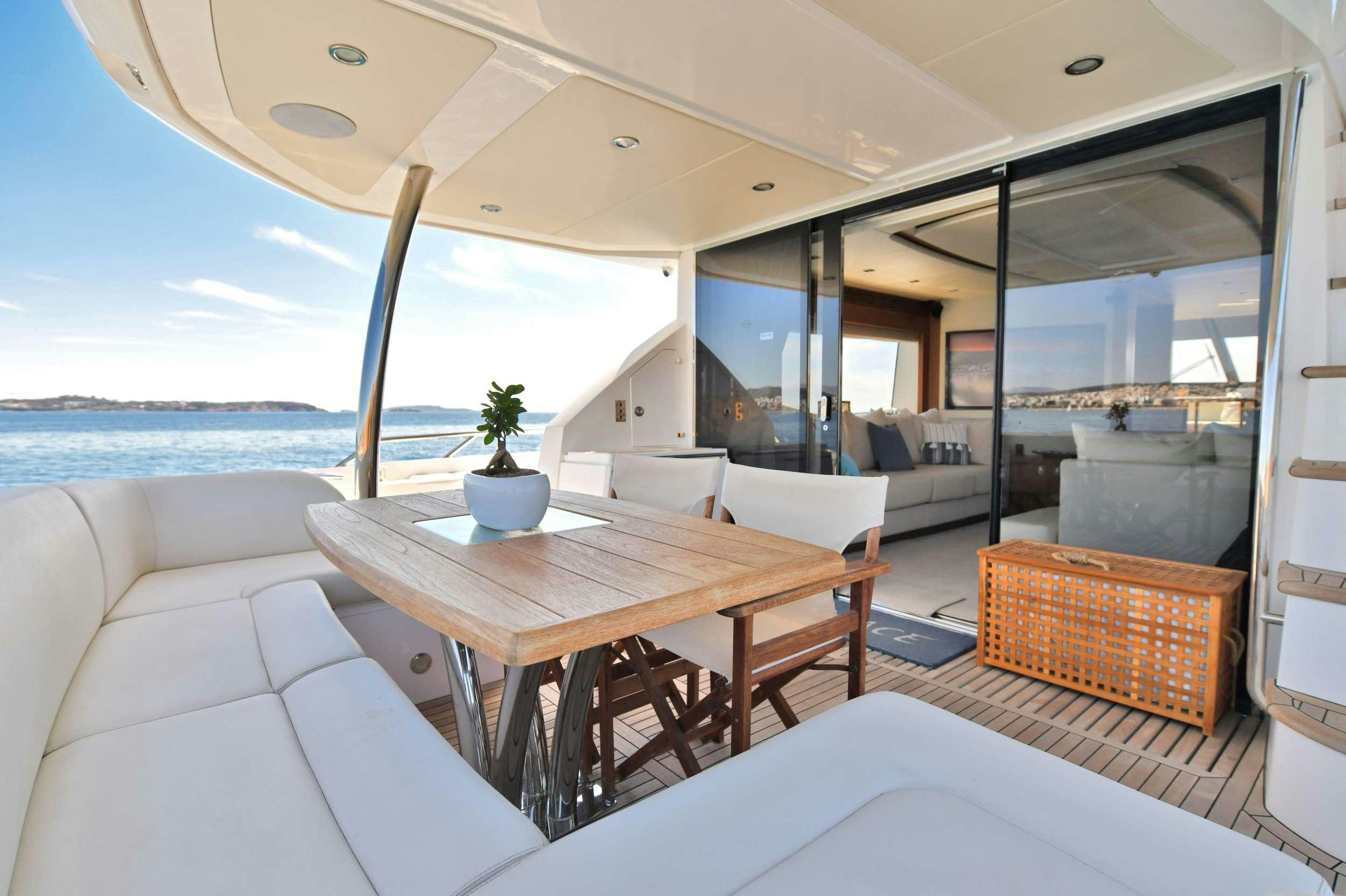 a room with a table and chairs aboard GRACE XI Yacht for Charter