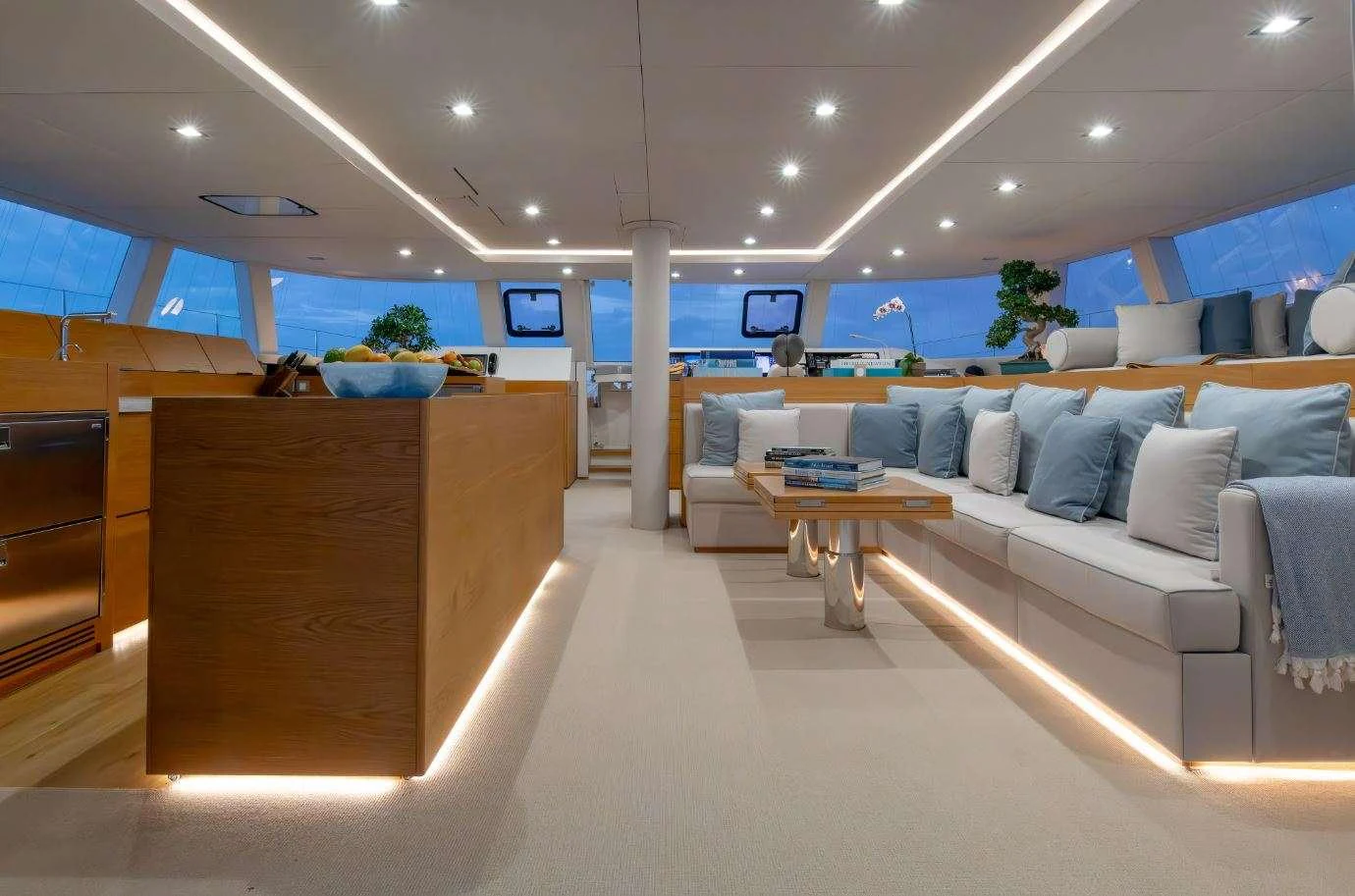 a living room with a couch and a table aboard DIANA Yacht for Charter